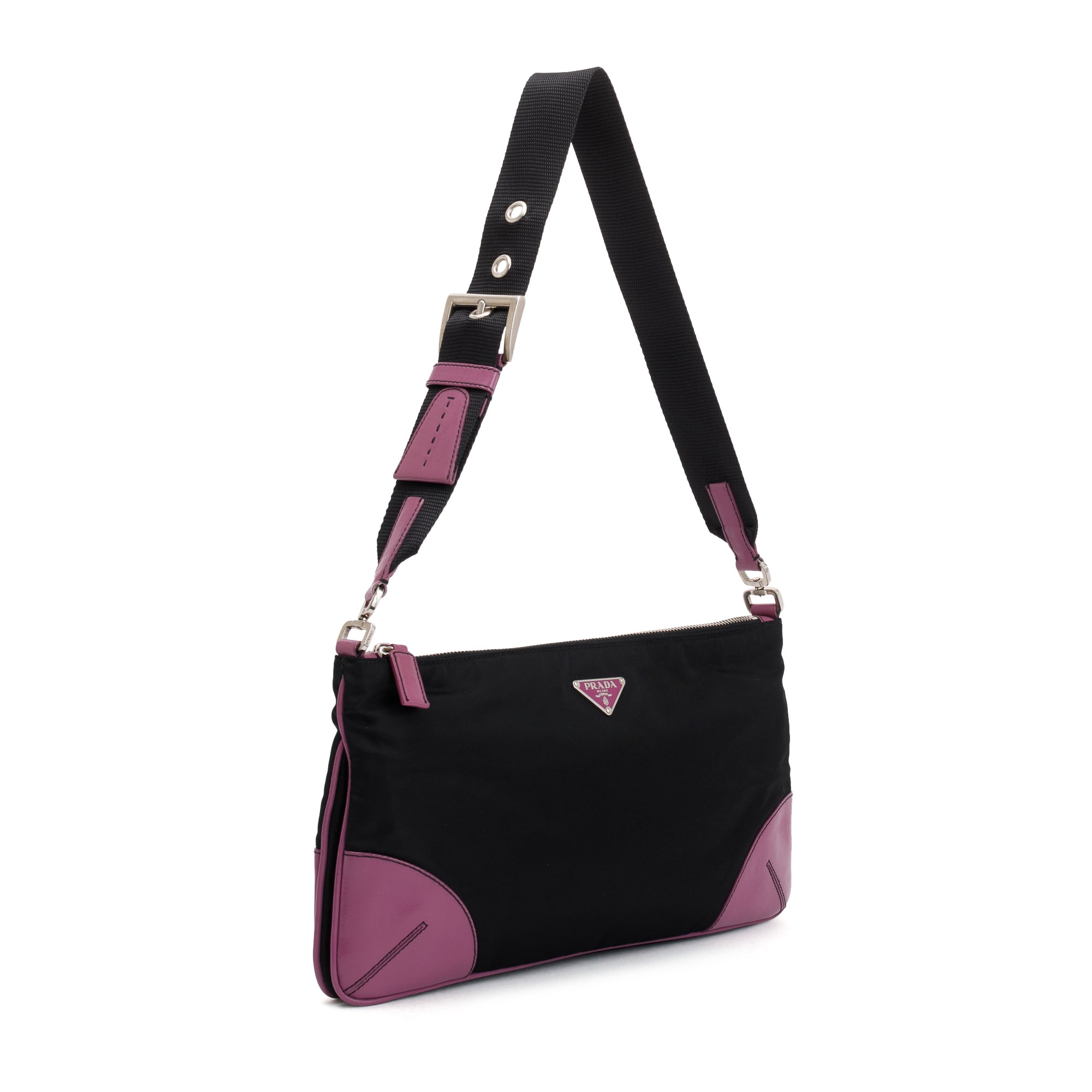 Prada Purple Leather-Trimmed Tessuto Nylon Shoulder Bag