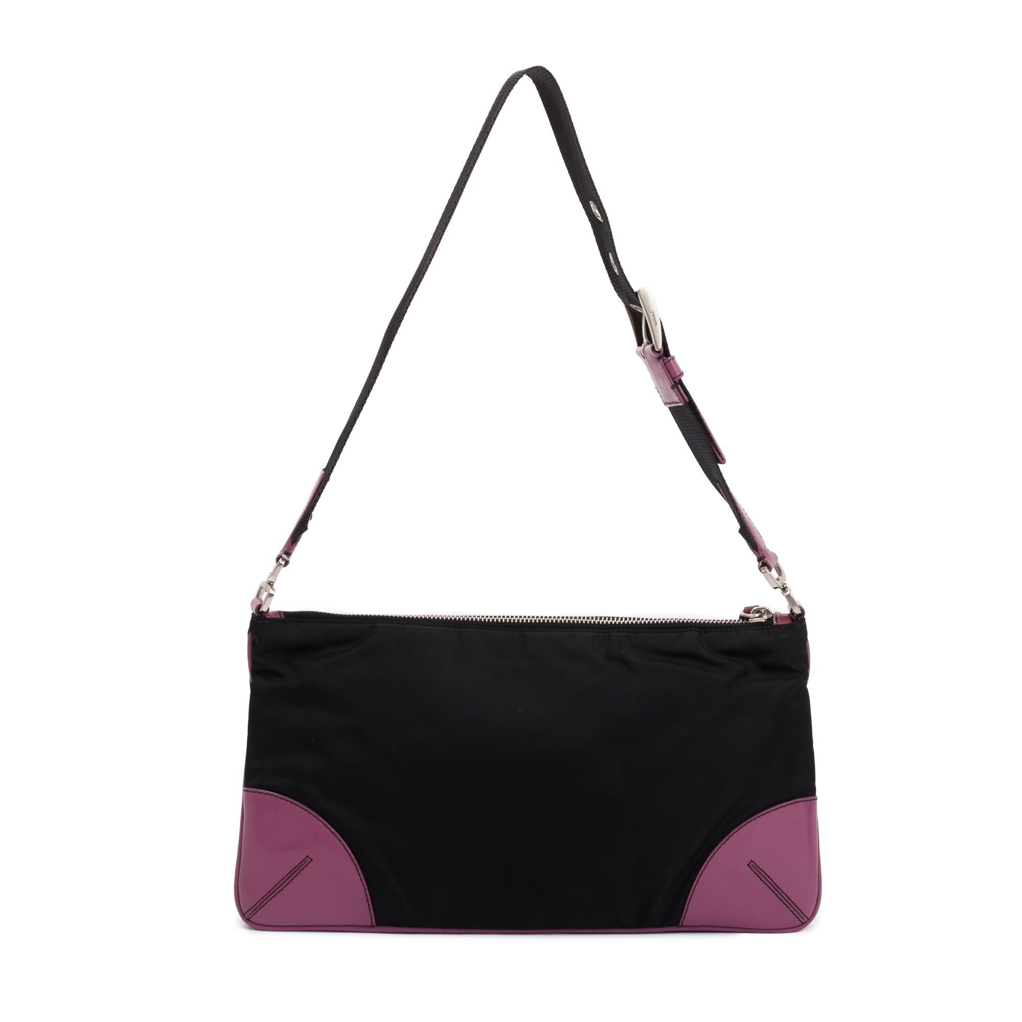 Prada Purple Leather-Trimmed Tessuto Nylon Shoulder Bag