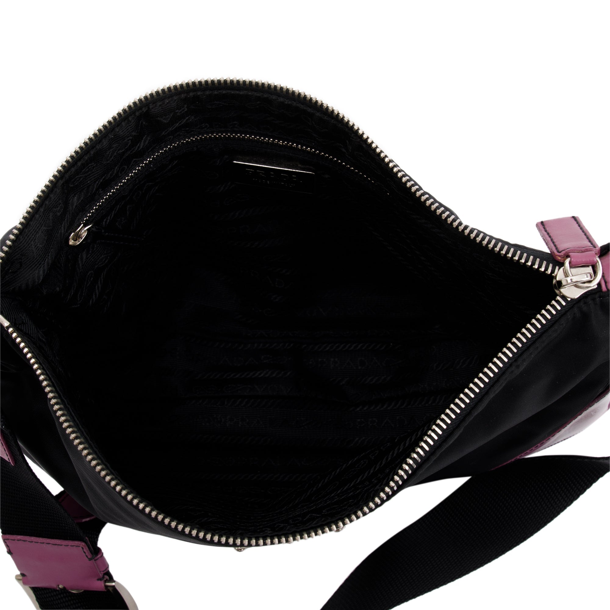 Prada Purple Leather-Trimmed Tessuto Nylon Shoulder Bag