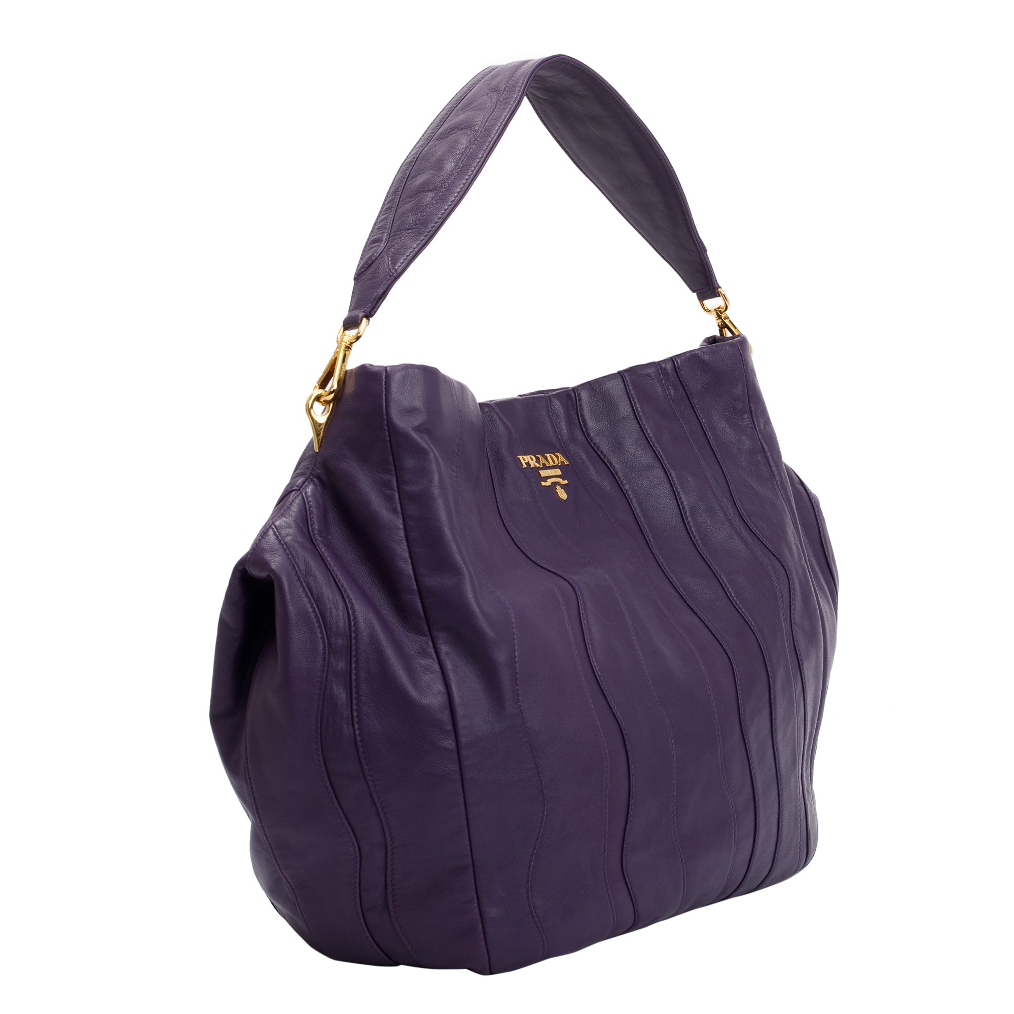 Prada Purple Nappa Stripes Leather Shoulder Bag w/ Authenticity Card