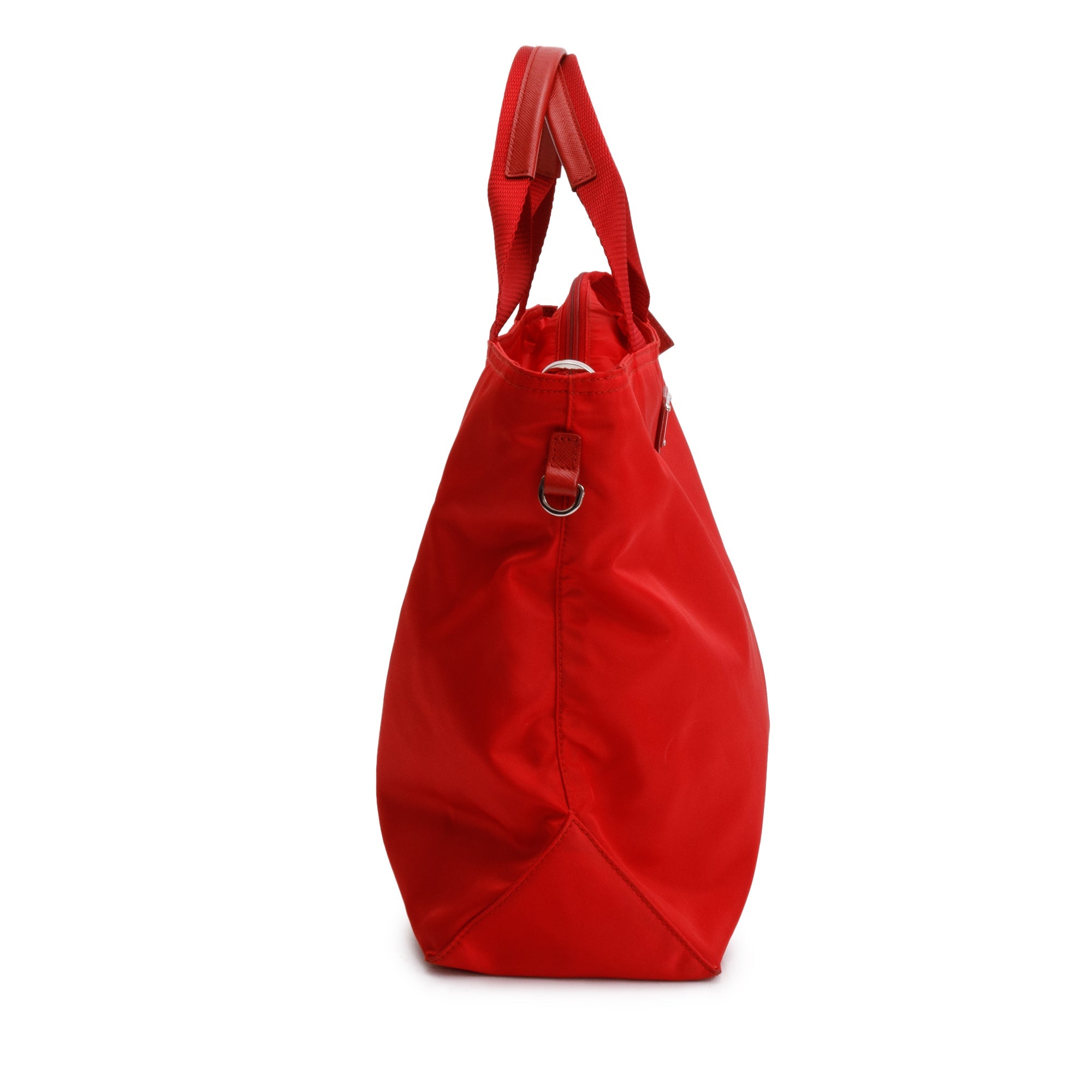 Prada Red Leather Trimmed Tessuto Nylon Convertible Tote w/ Strap