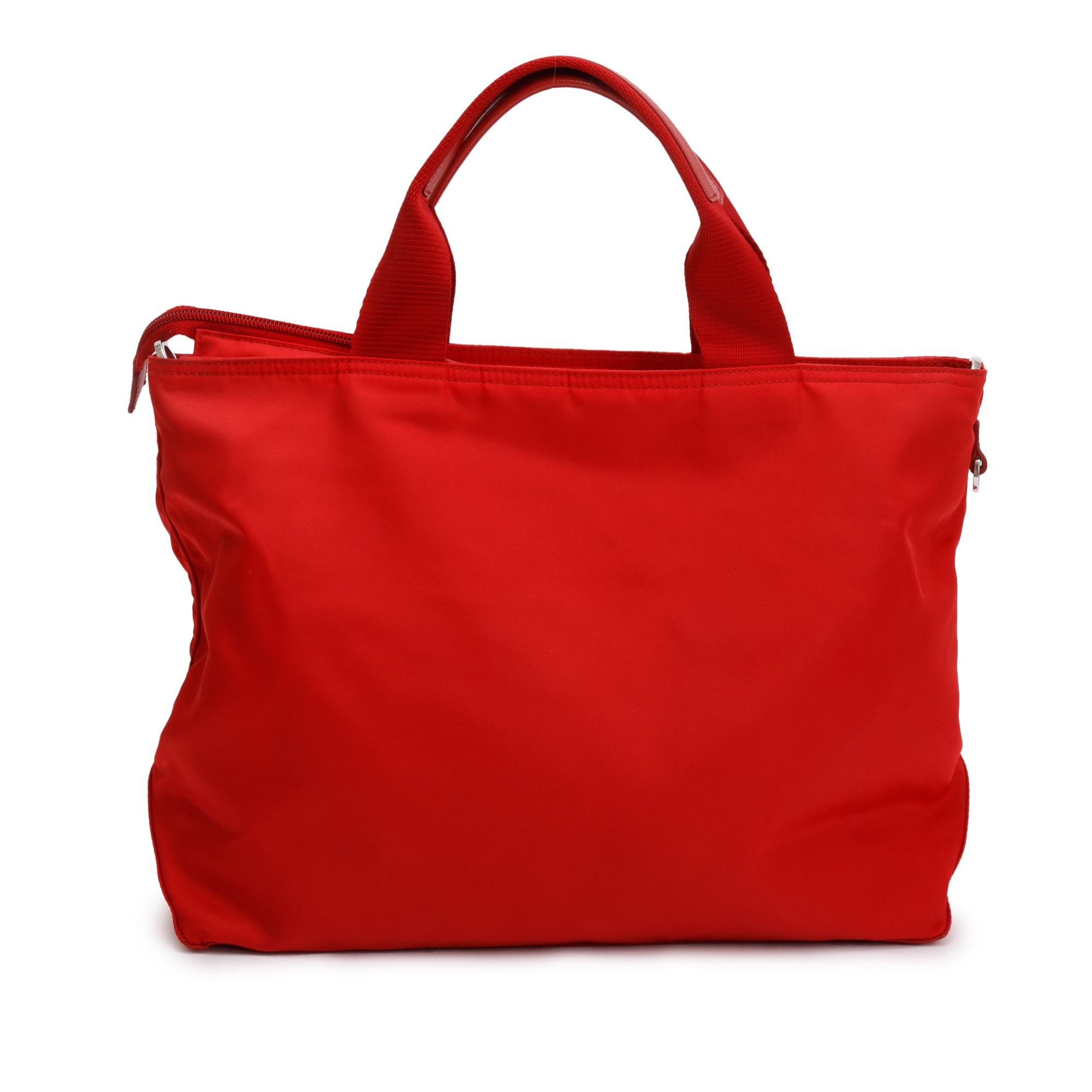 Prada Red Leather Trimmed Tessuto Nylon Convertible Tote w/ Strap