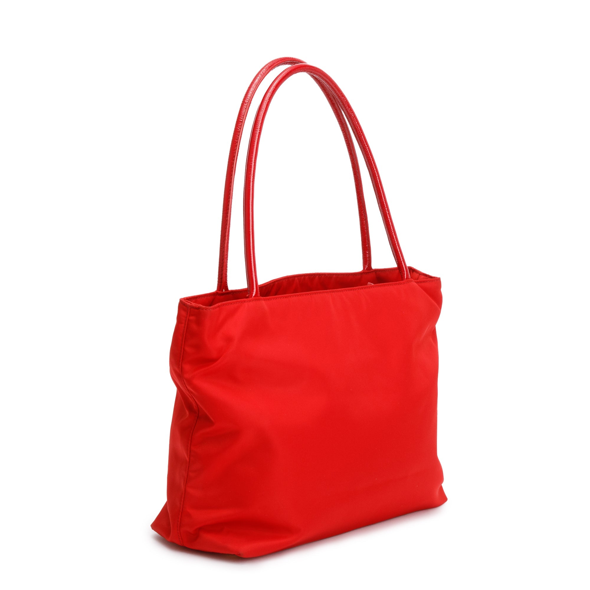 Prada Red Patent Leather Trimmed Tessuto Nylon Tote