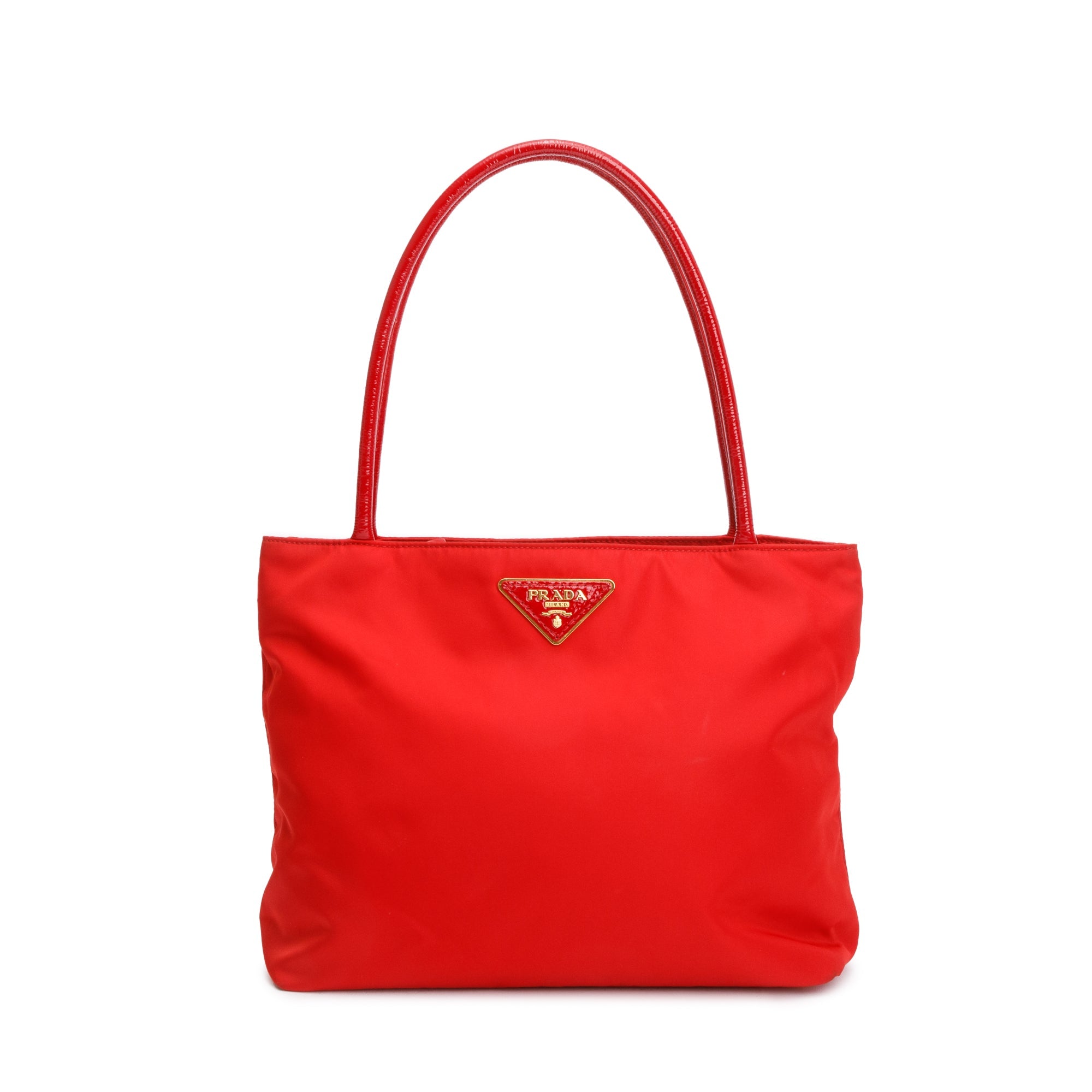 Prada Red Patent Leather Trimmed Tessuto Nylon Tote