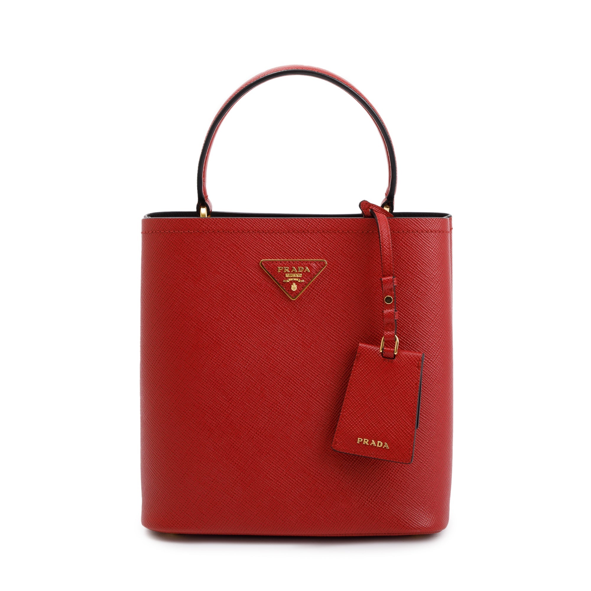 Prada Red Saffiano Cuir Medium Panier Bag w/ Strap & Authenticity Card