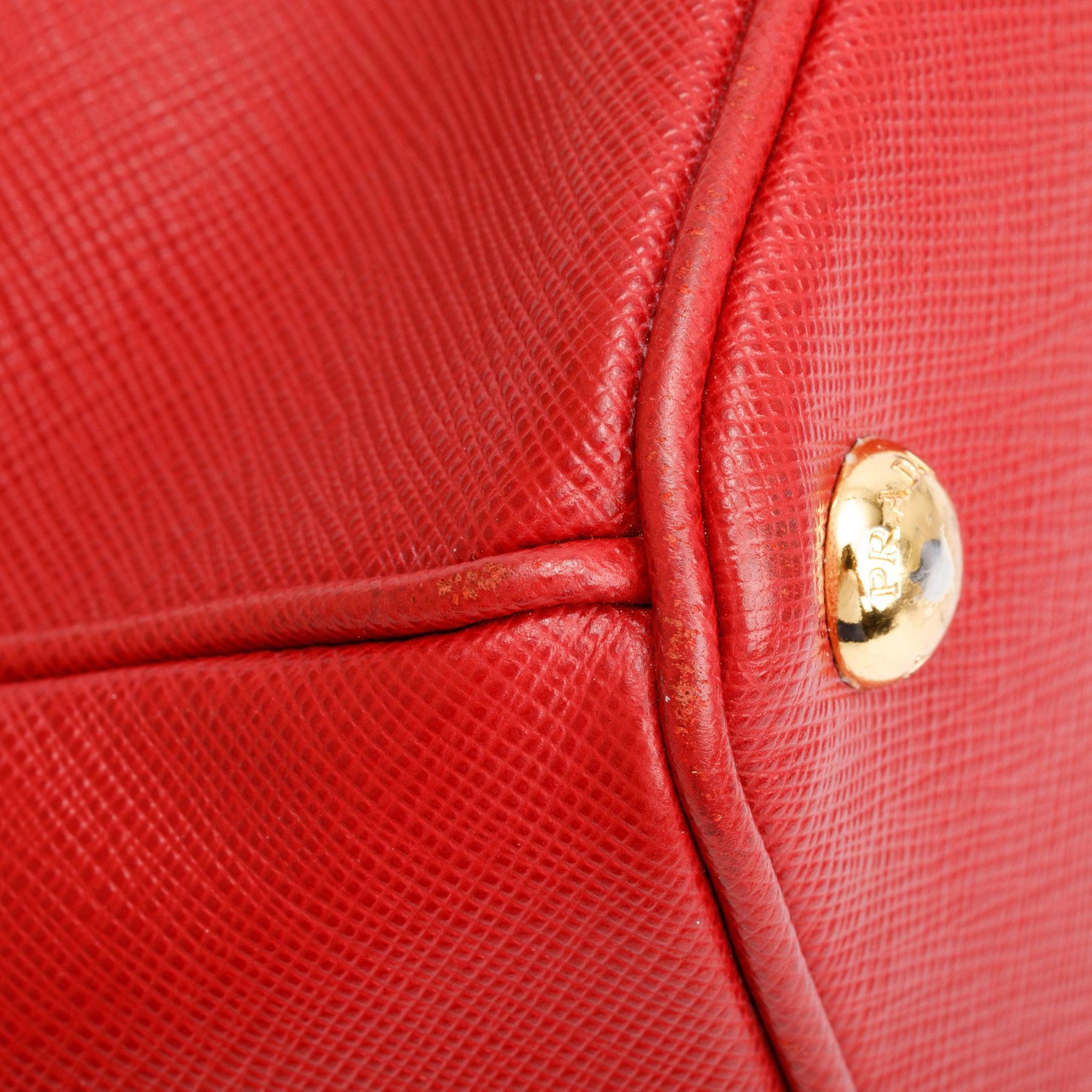Prada Red Saffiano Lux Large Double Zip Galleria Tote