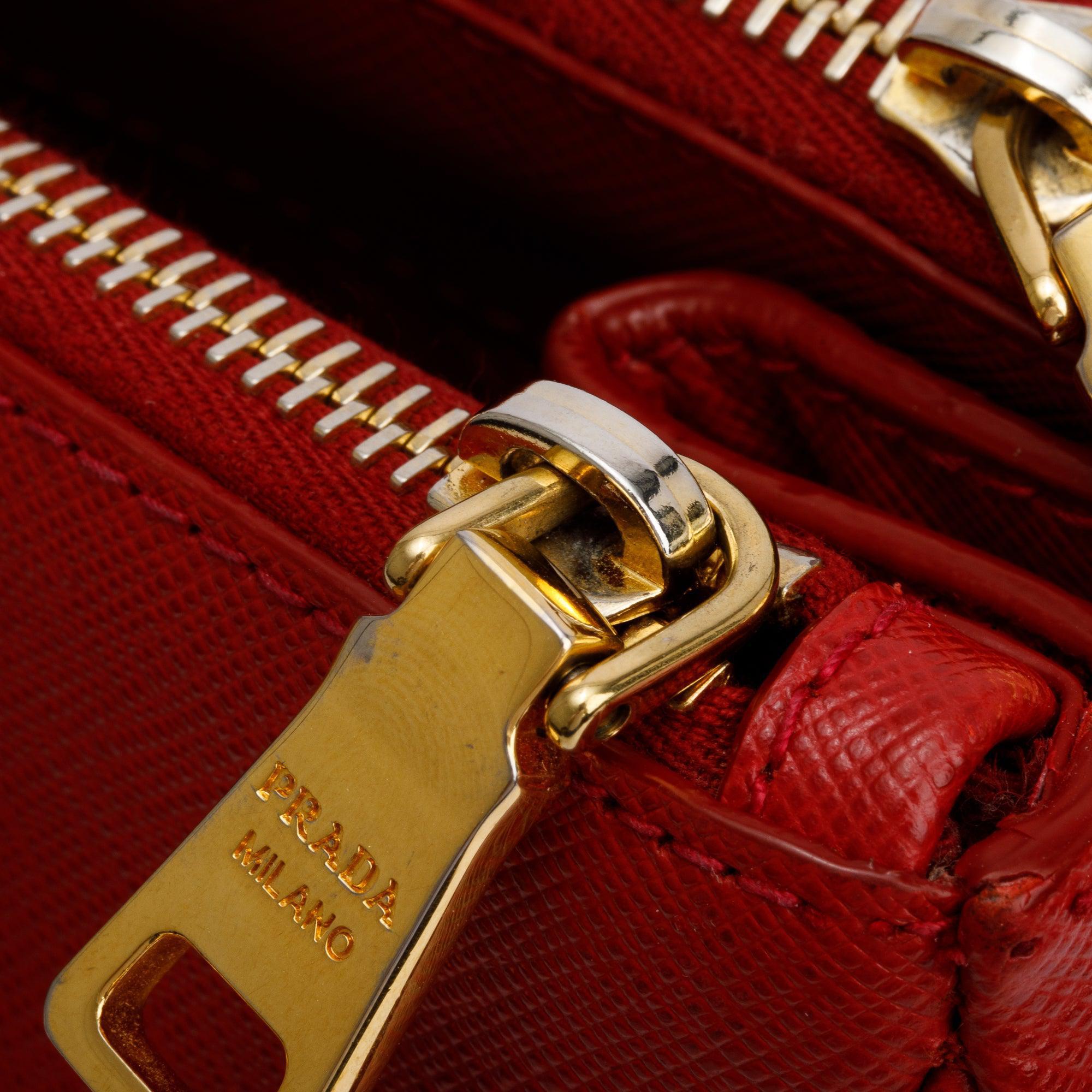Prada Red Saffiano Lux Large Double Zip Galleria Tote