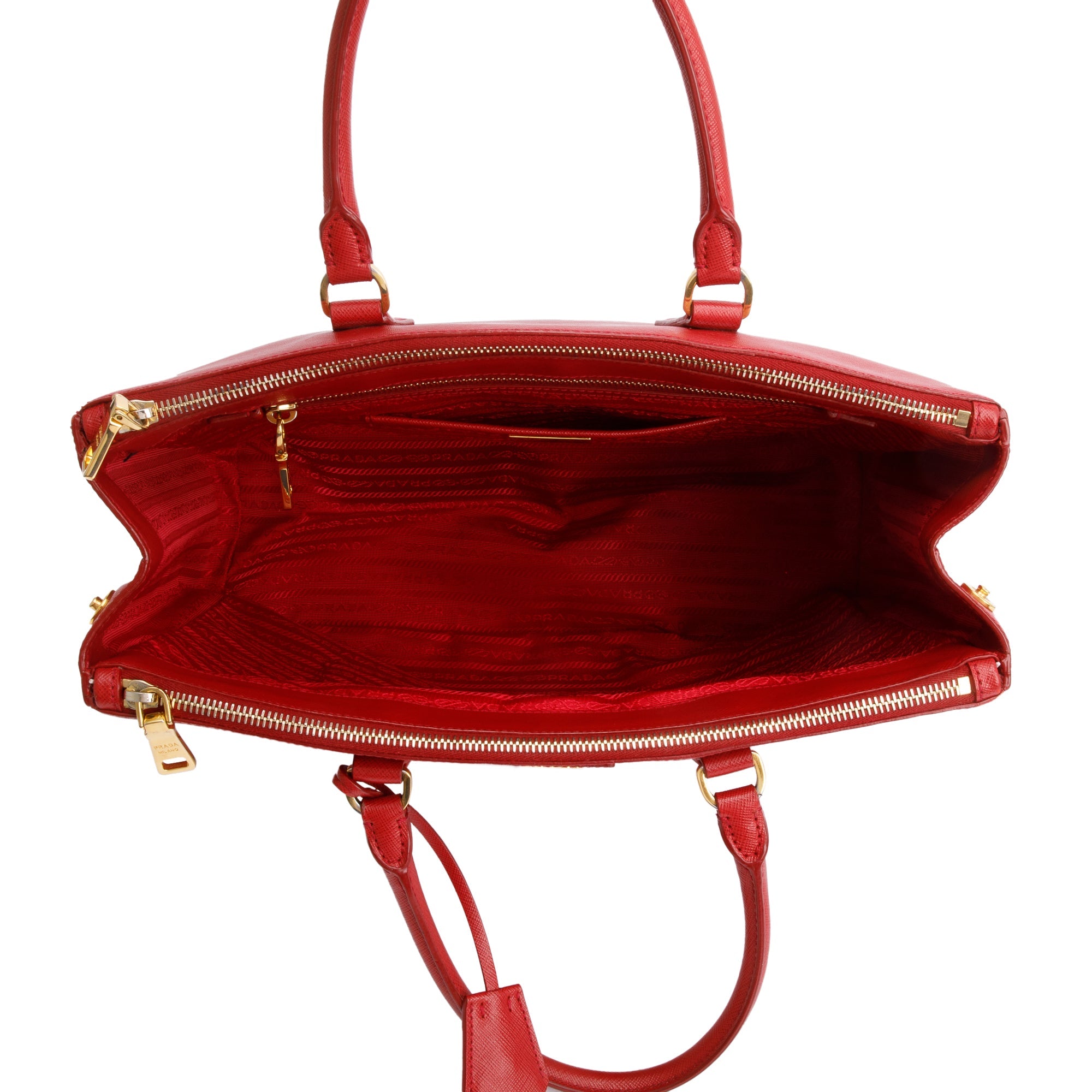 Prada Red Saffiano Lux Large Double Zip Galleria Tote