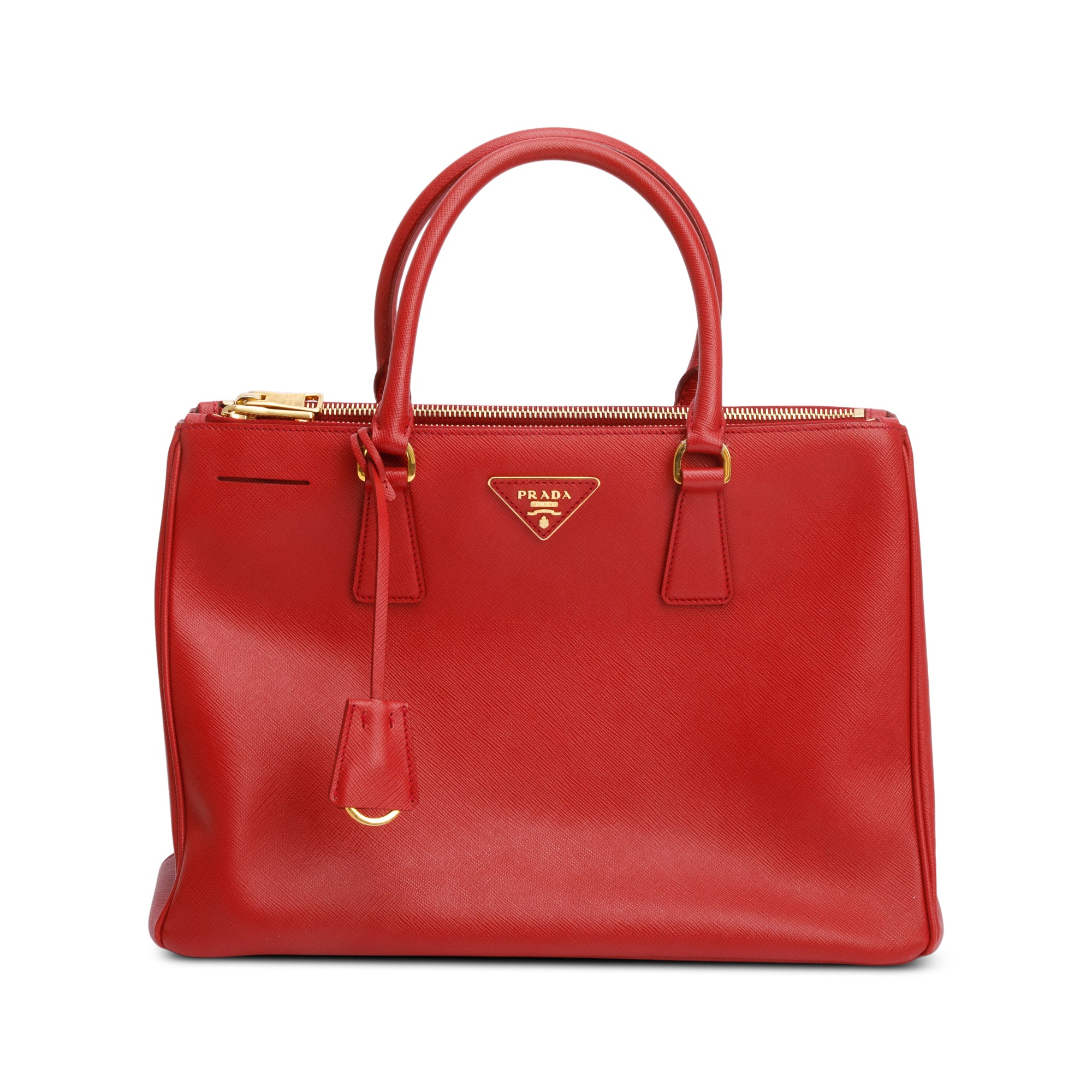 Prada Red Saffiano Lux Medium Double Zip Galleria Tote w/ Strap