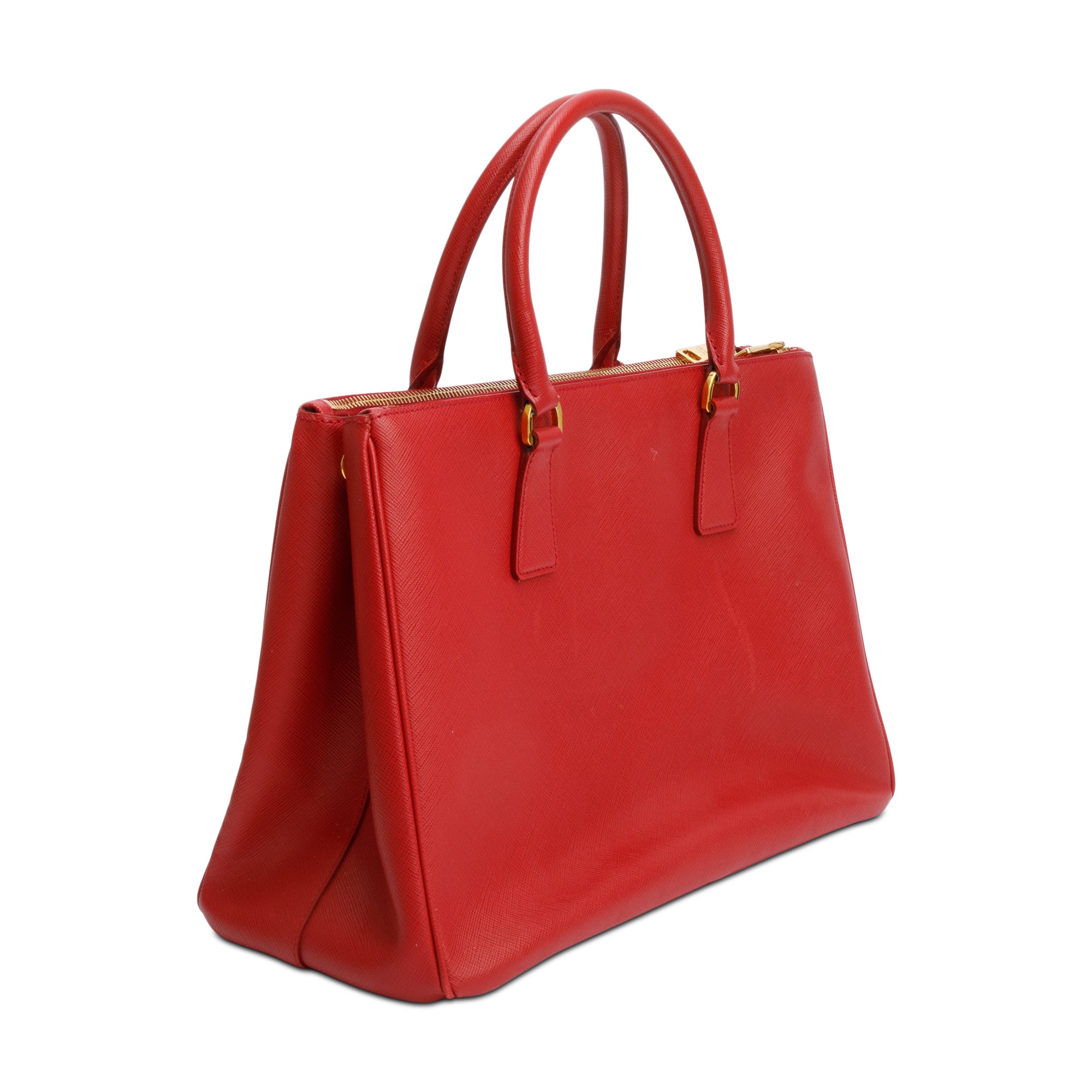 Prada Red Saffiano Lux Medium Double Zip Galleria Tote w/ Strap