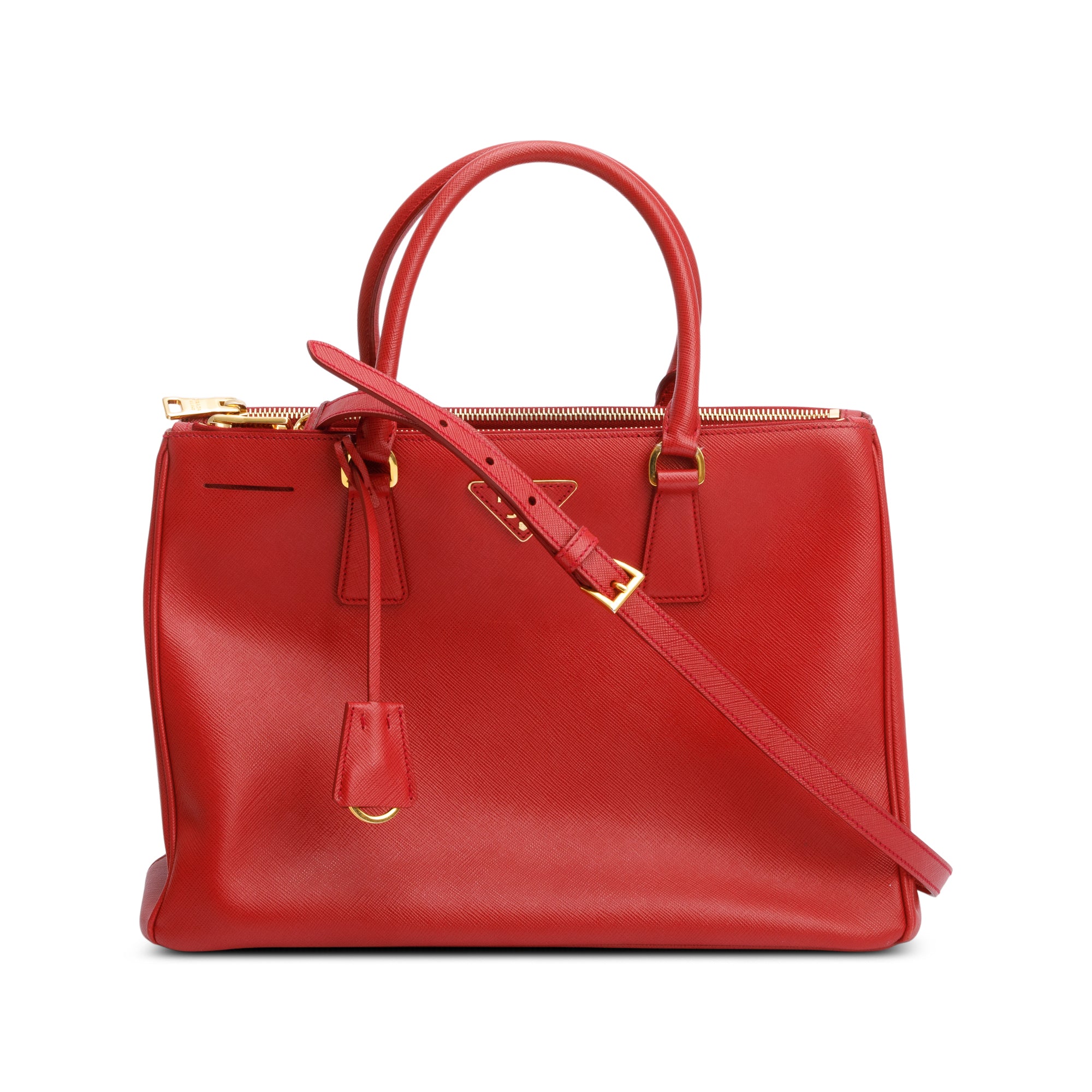 Prada Red Saffiano Lux Medium Double Zip Galleria Tote w/ Strap