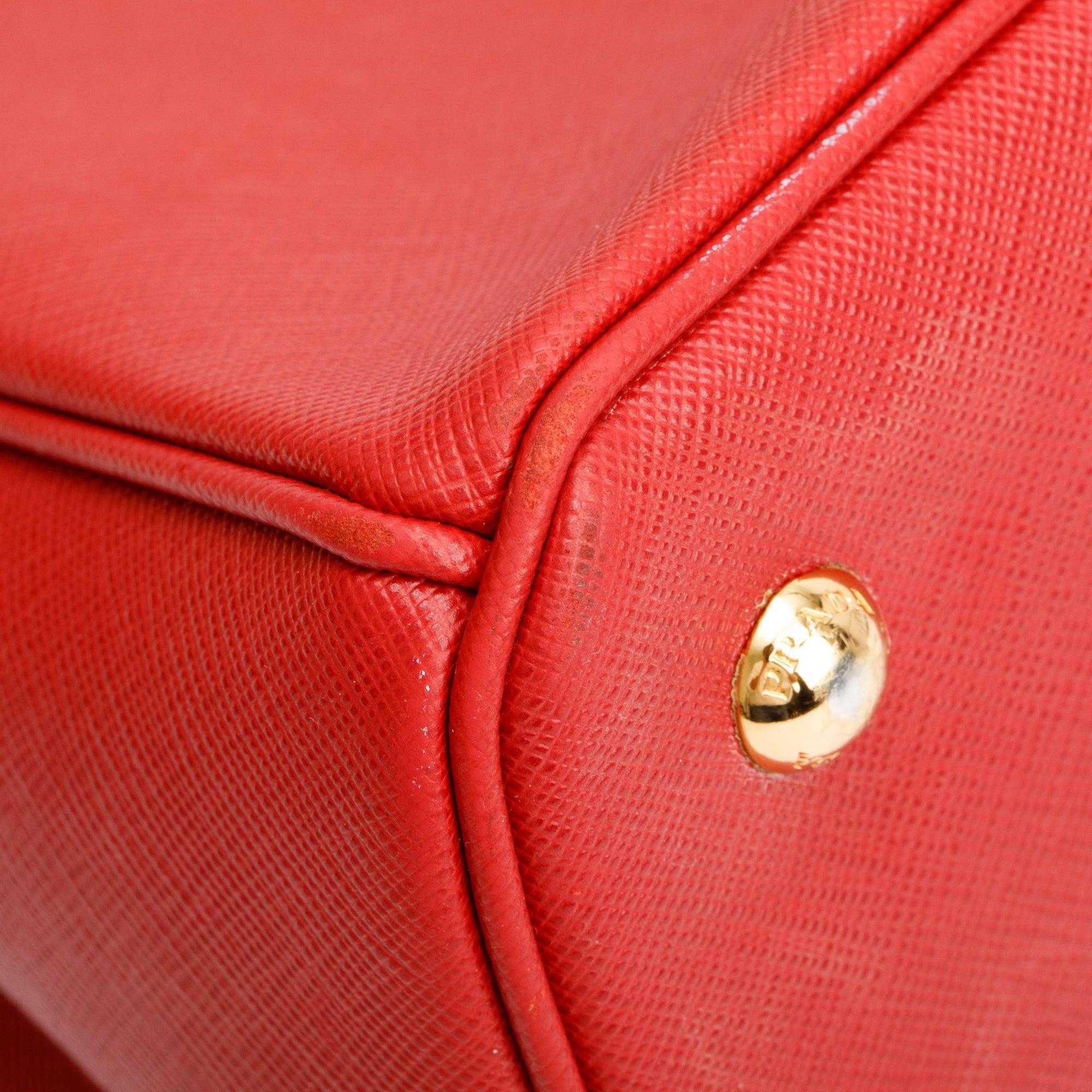 Prada Red Saffiano Lux Medium Galleria Tote w/ Strap & Box