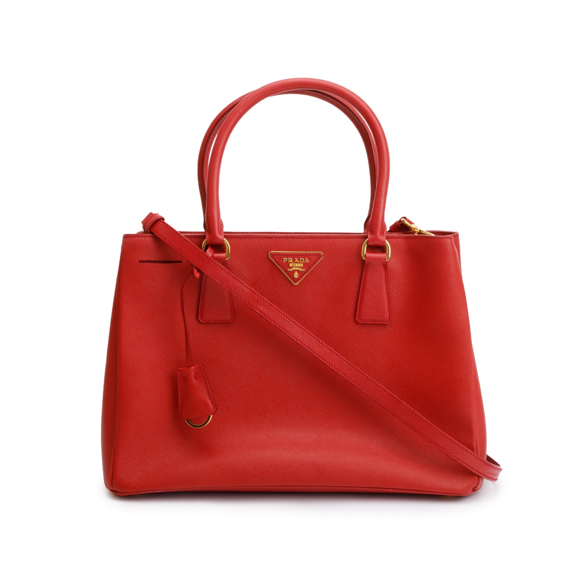 Prada Red Saffiano Lux Medium Galleria Tote w/ Strap & Box