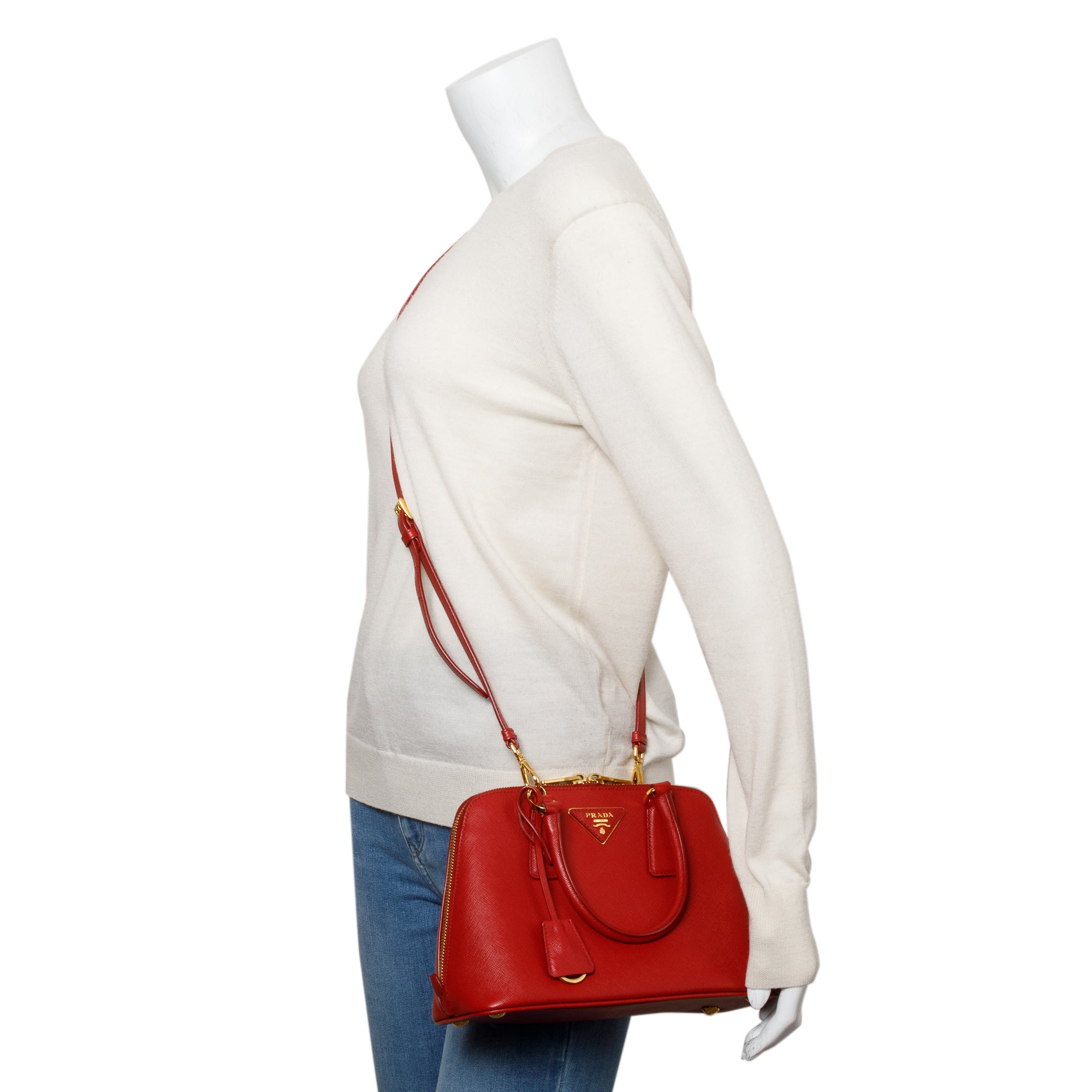 Prada Red Saffiano Lux Small Promenade Tote w/ Strap