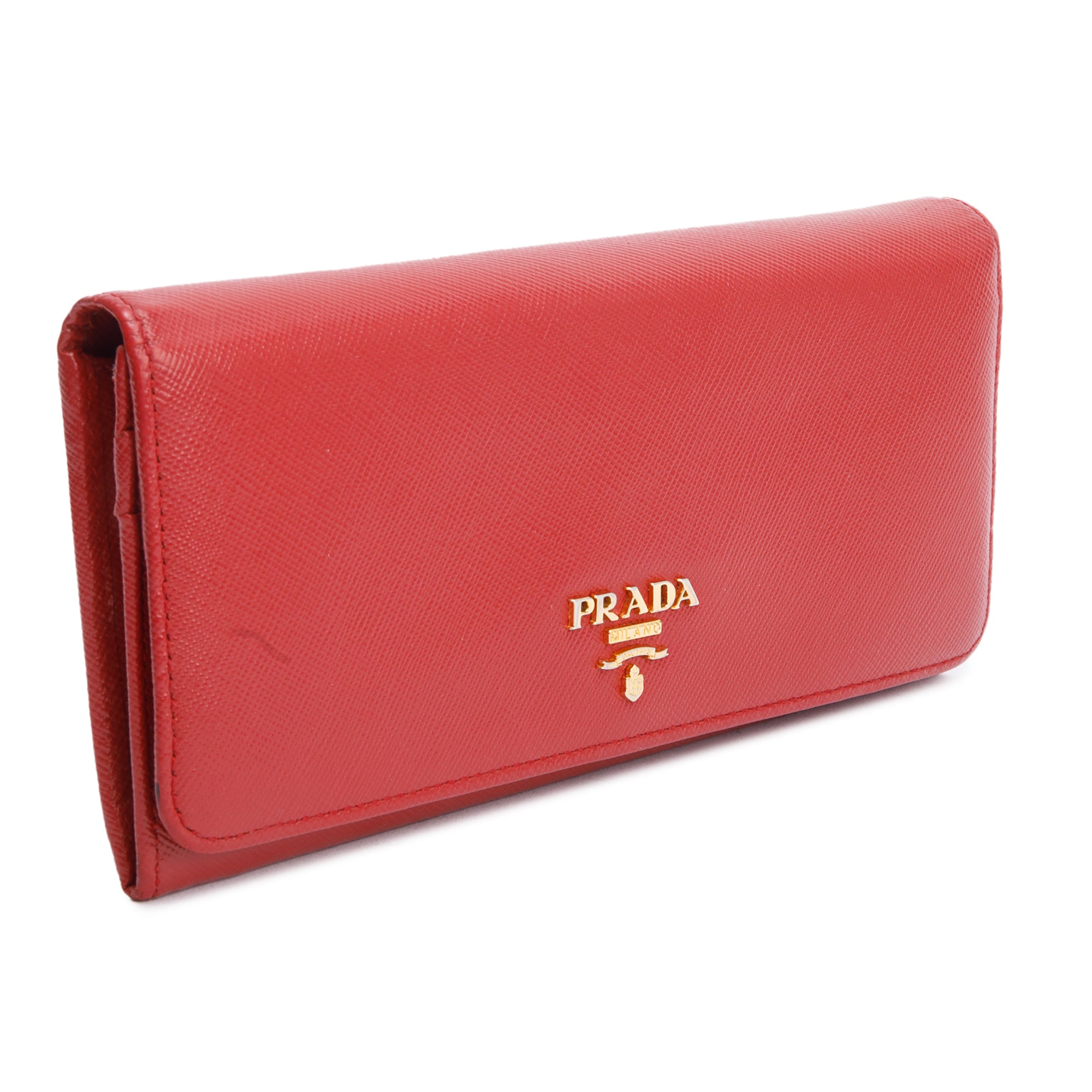 Prada Red Saffiano Metal Continental Wallet w/ Box & Authenticity Card