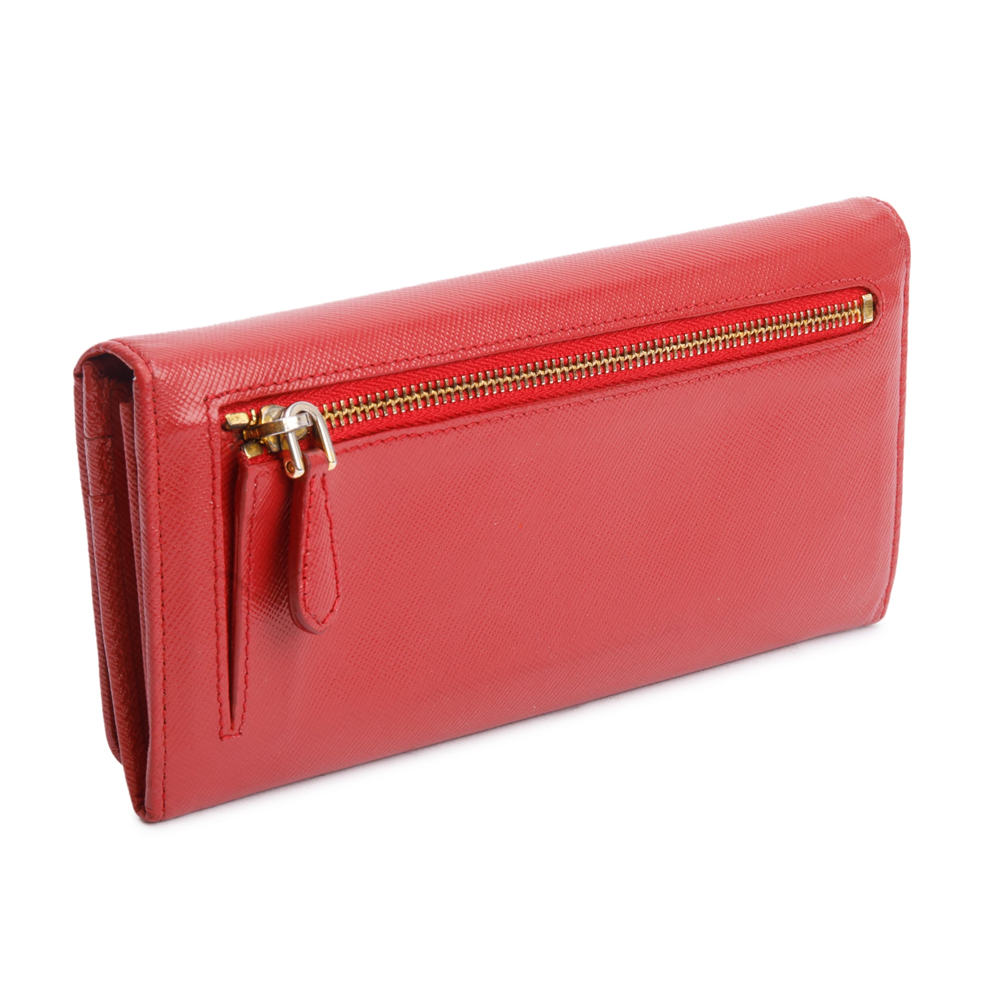 Prada Red Saffiano Metal Continental Wallet w/ Box & Authenticity Card