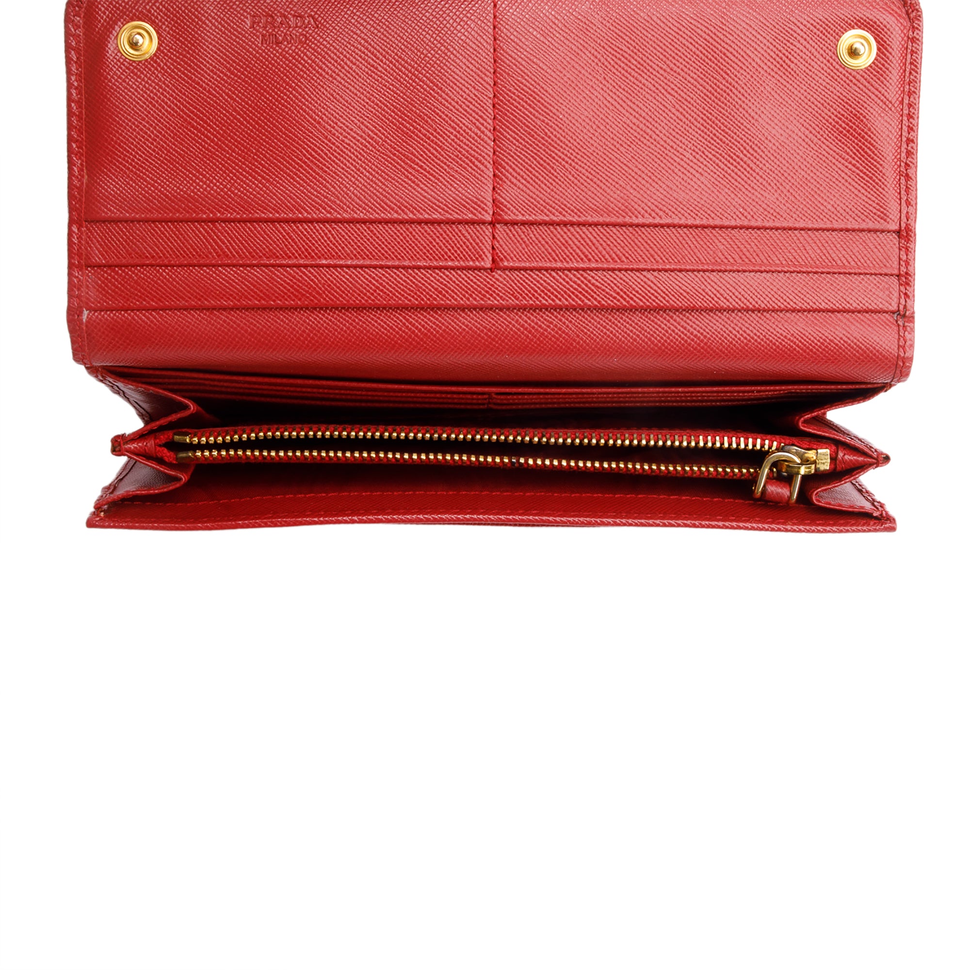 Prada Red Saffiano Metal Continental Wallet w/ Box & Authenticity Card