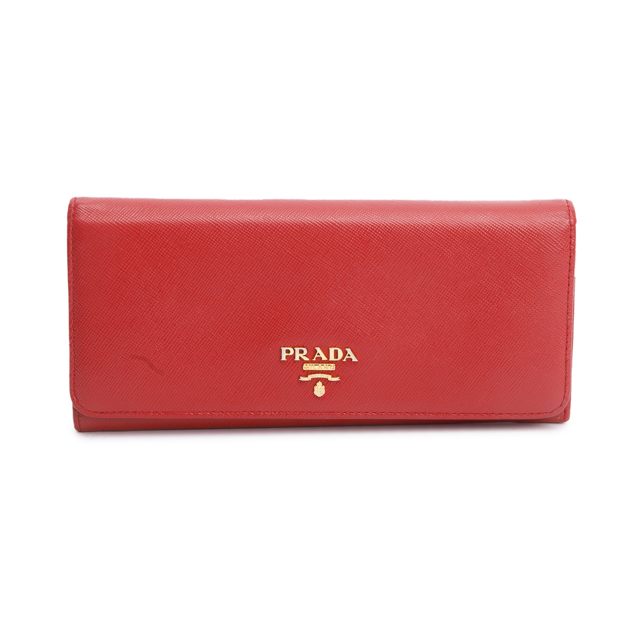 Prada Red Saffiano Metal Continental Wallet w/ Box & Authenticity Card