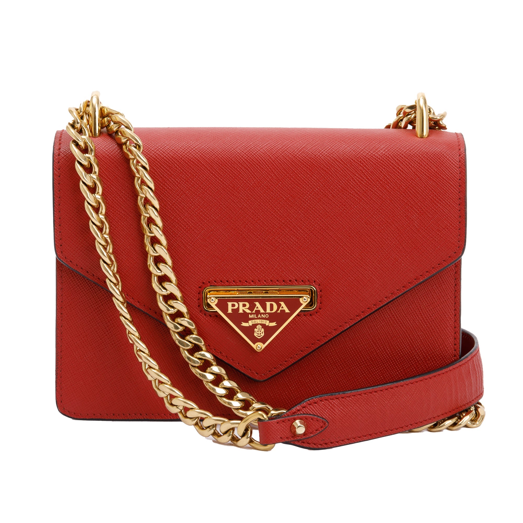 Prada Red Saffiano Soft Calf Leather Flop Lock Chain Crossbody Bag