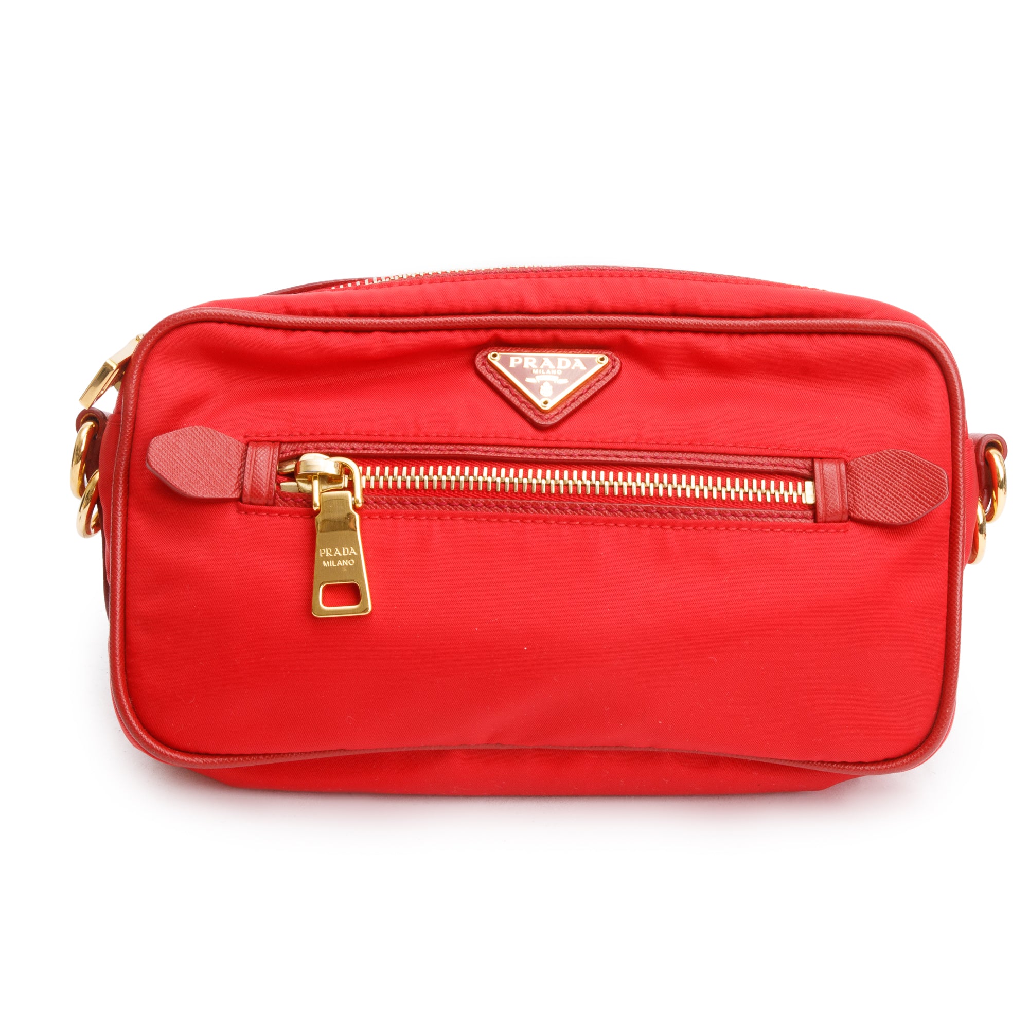 Prada Red Saffiano-Trimmed Tessuto Nylon Camera Crossbody Bag w/ Authenticity Card