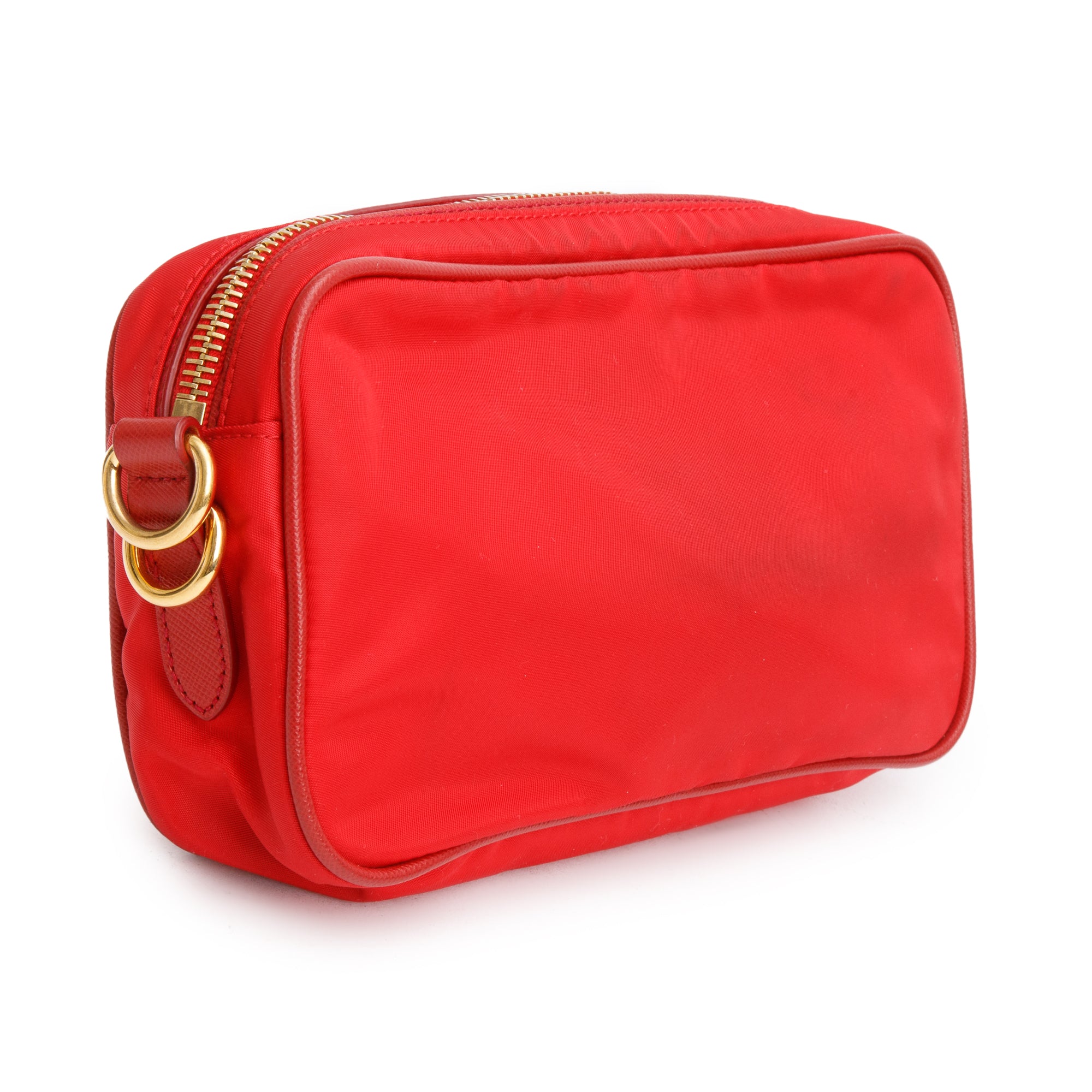 Prada Red Saffiano-Trimmed Tessuto Nylon Camera Crossbody Bag w/ Authenticity Card