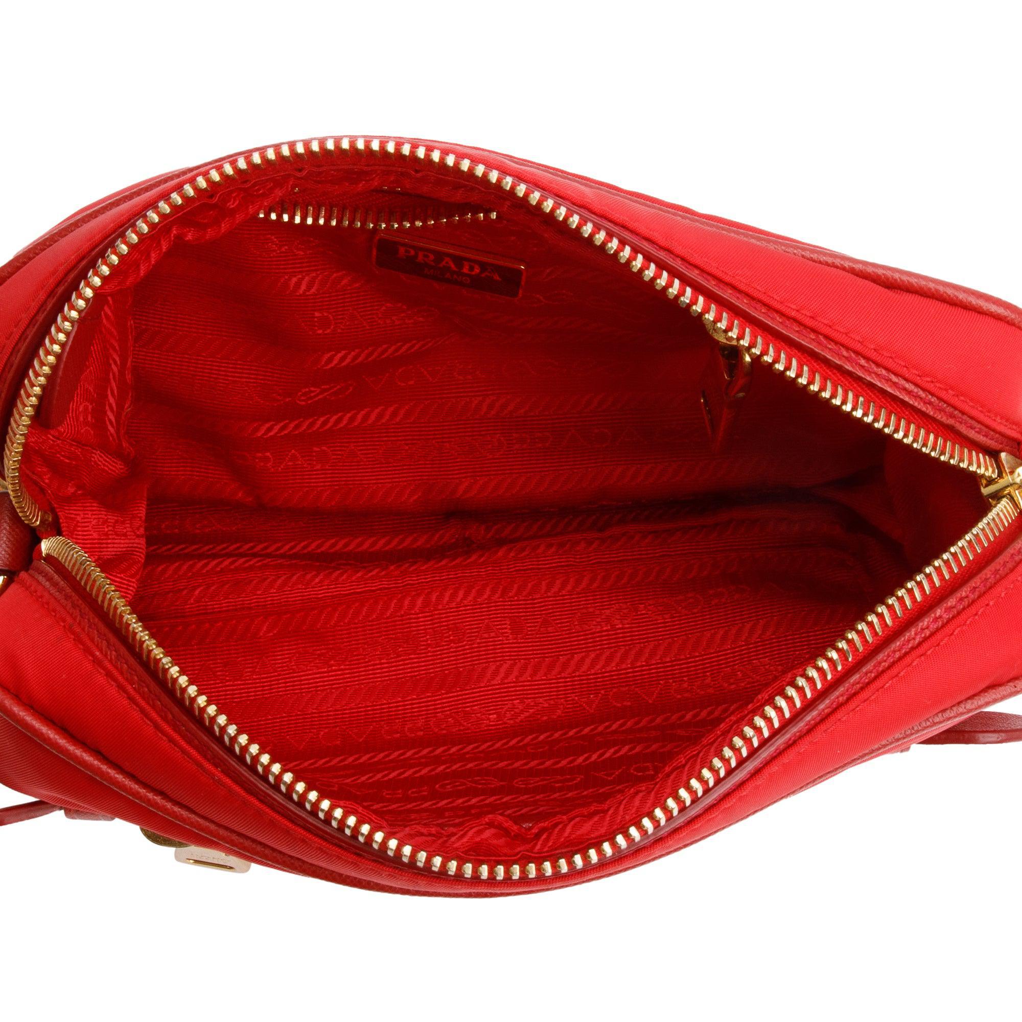 Prada Red Saffiano-Trimmed Tessuto Nylon Camera Crossbody Bag w/ Authenticity Card