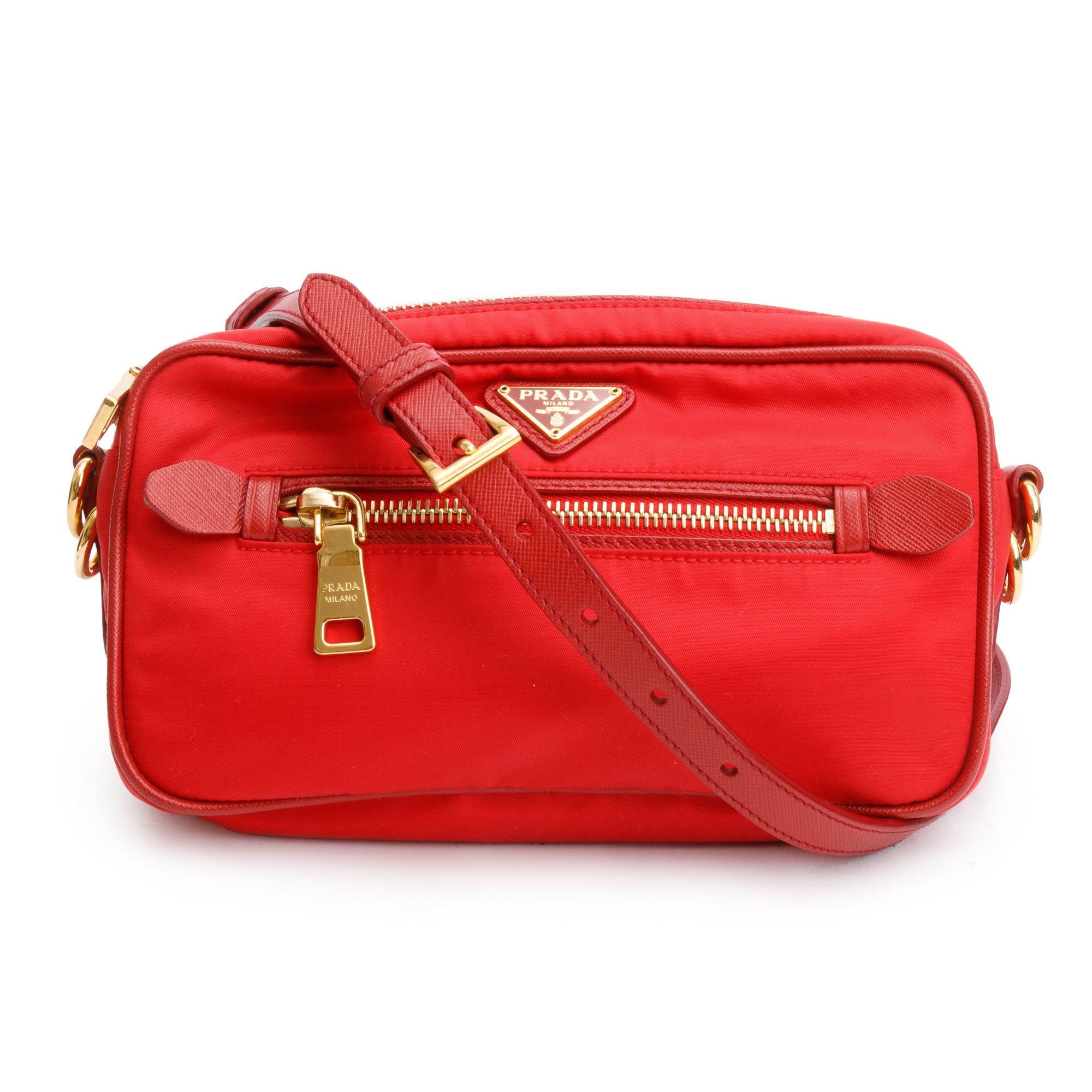 Prada Red Saffiano-Trimmed Tessuto Nylon Camera Crossbody Bag w/ Authenticity Card