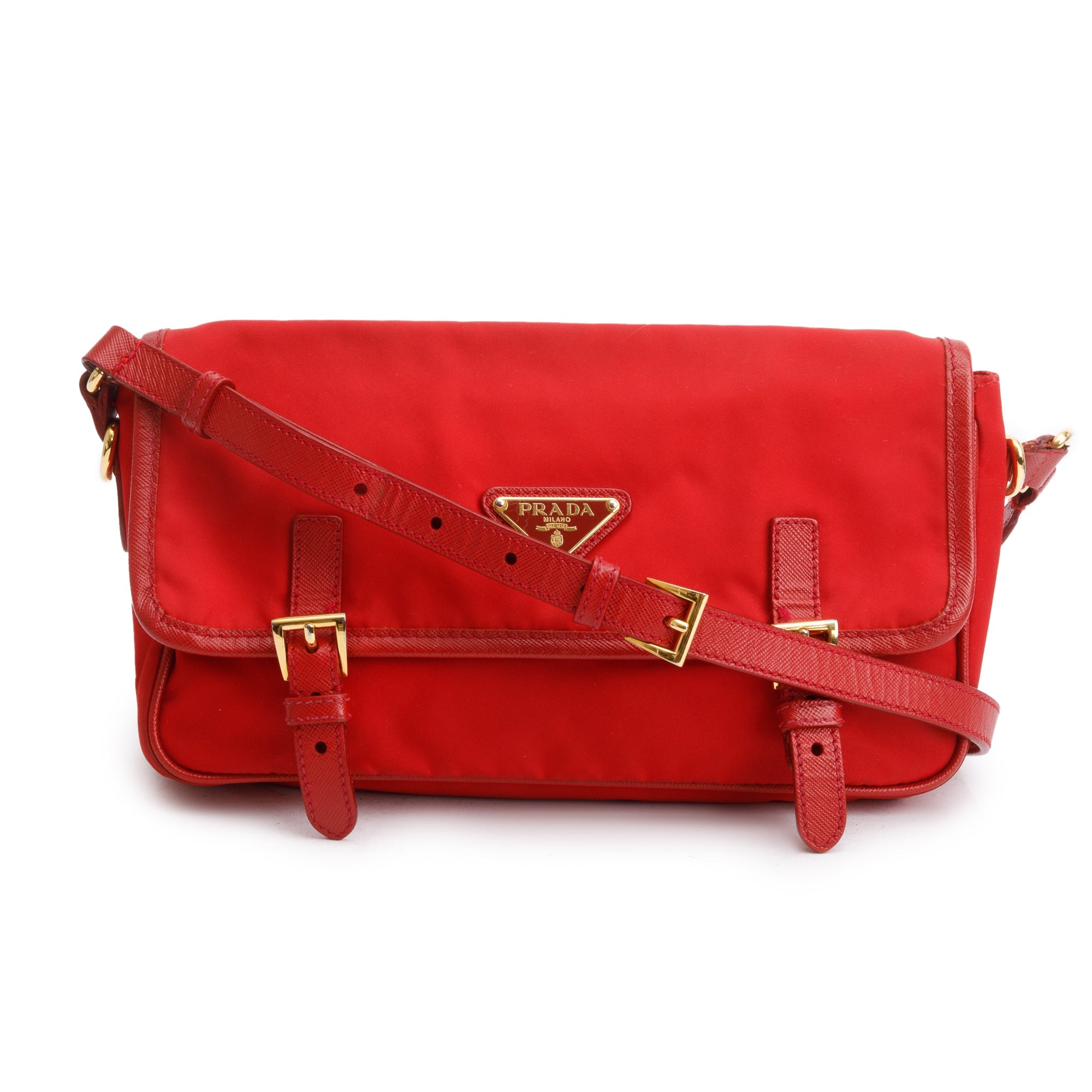 M*様 PRADA レッド ノベルティショルダーバッグ Prada Red Saffiano-Trimmed Tessuto Nylon Double Buckle Crossbody