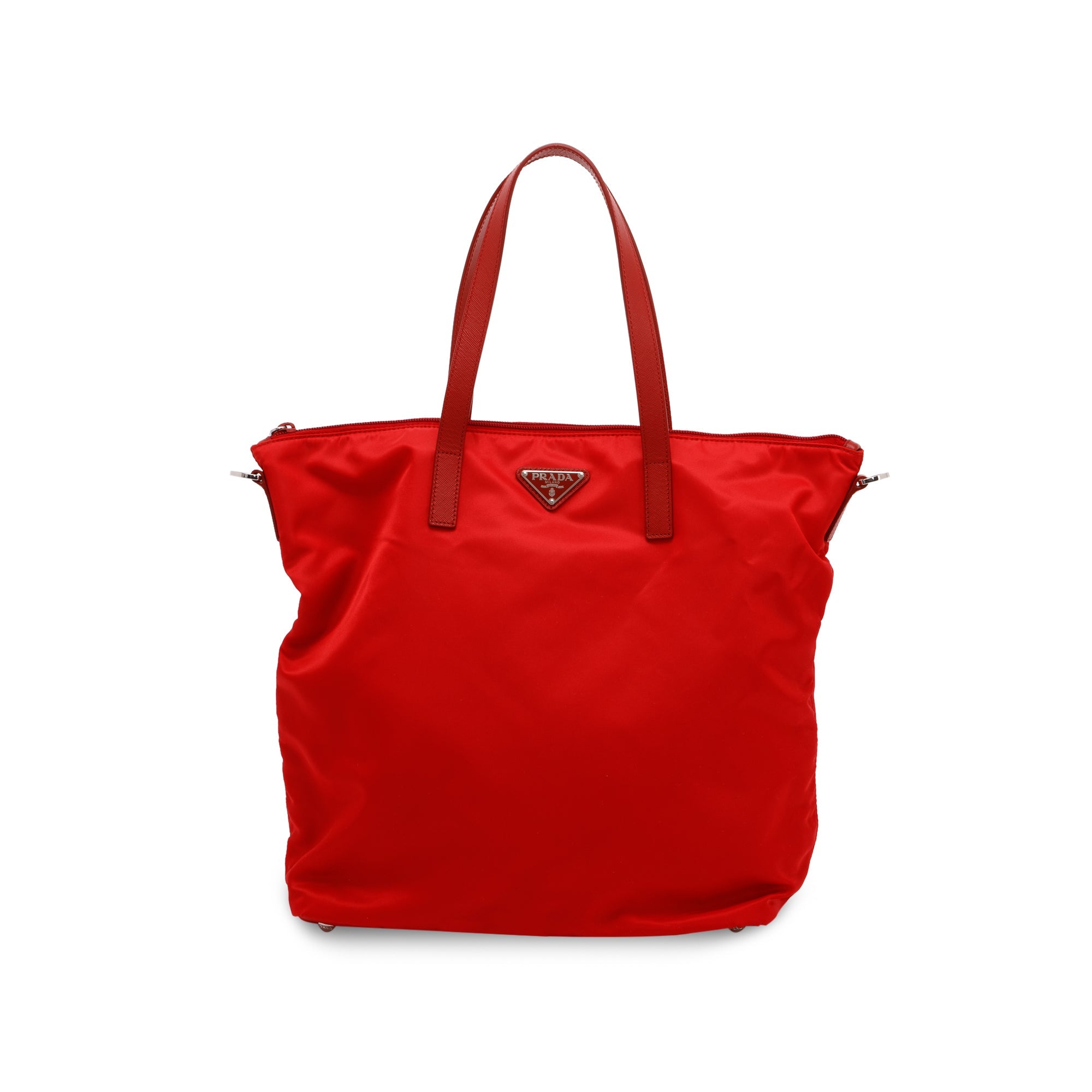 Prada Red Saffiano-Trimmed Vela Tote w/ Strap