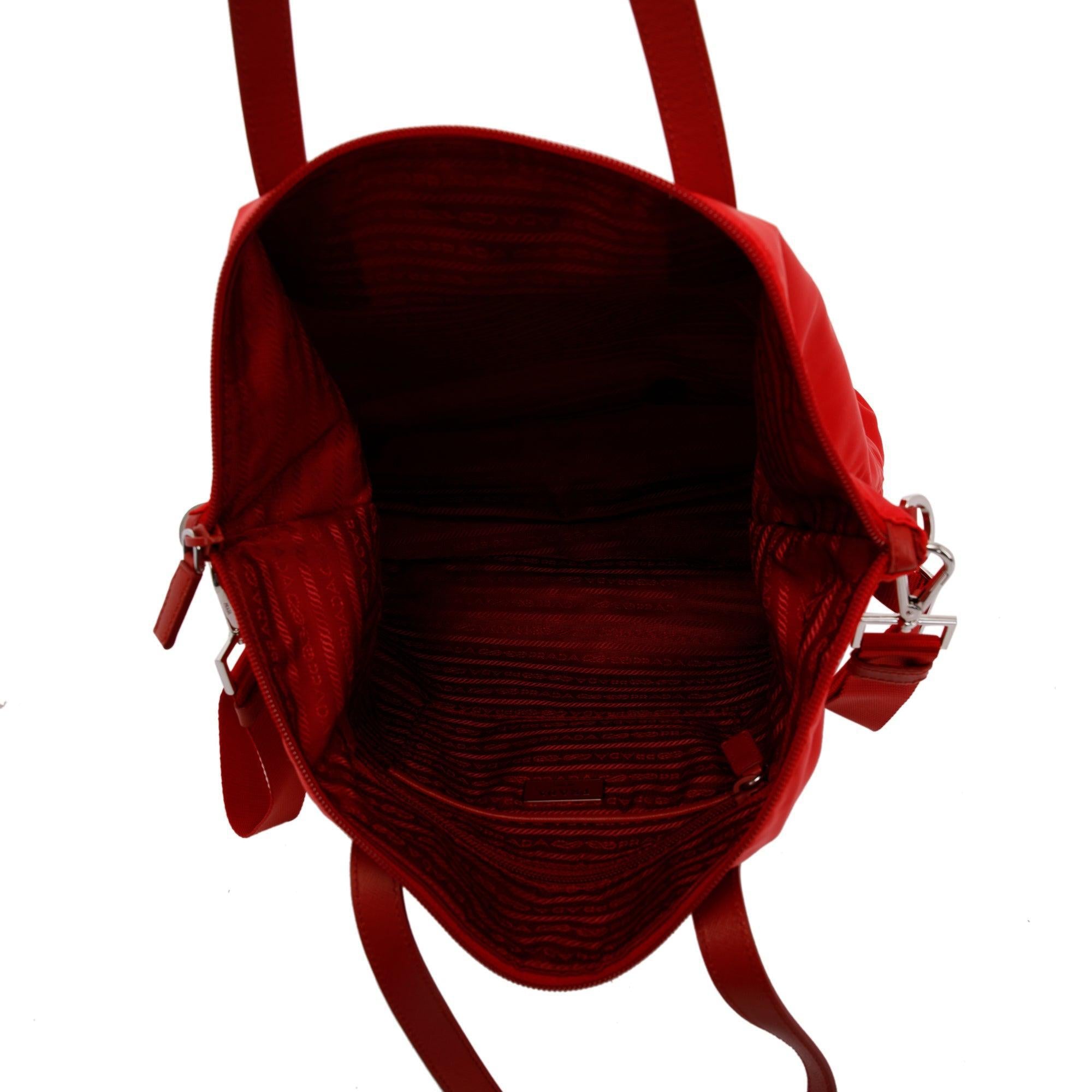 Prada Red Saffiano-Trimmed Vela Tote w/ Strap