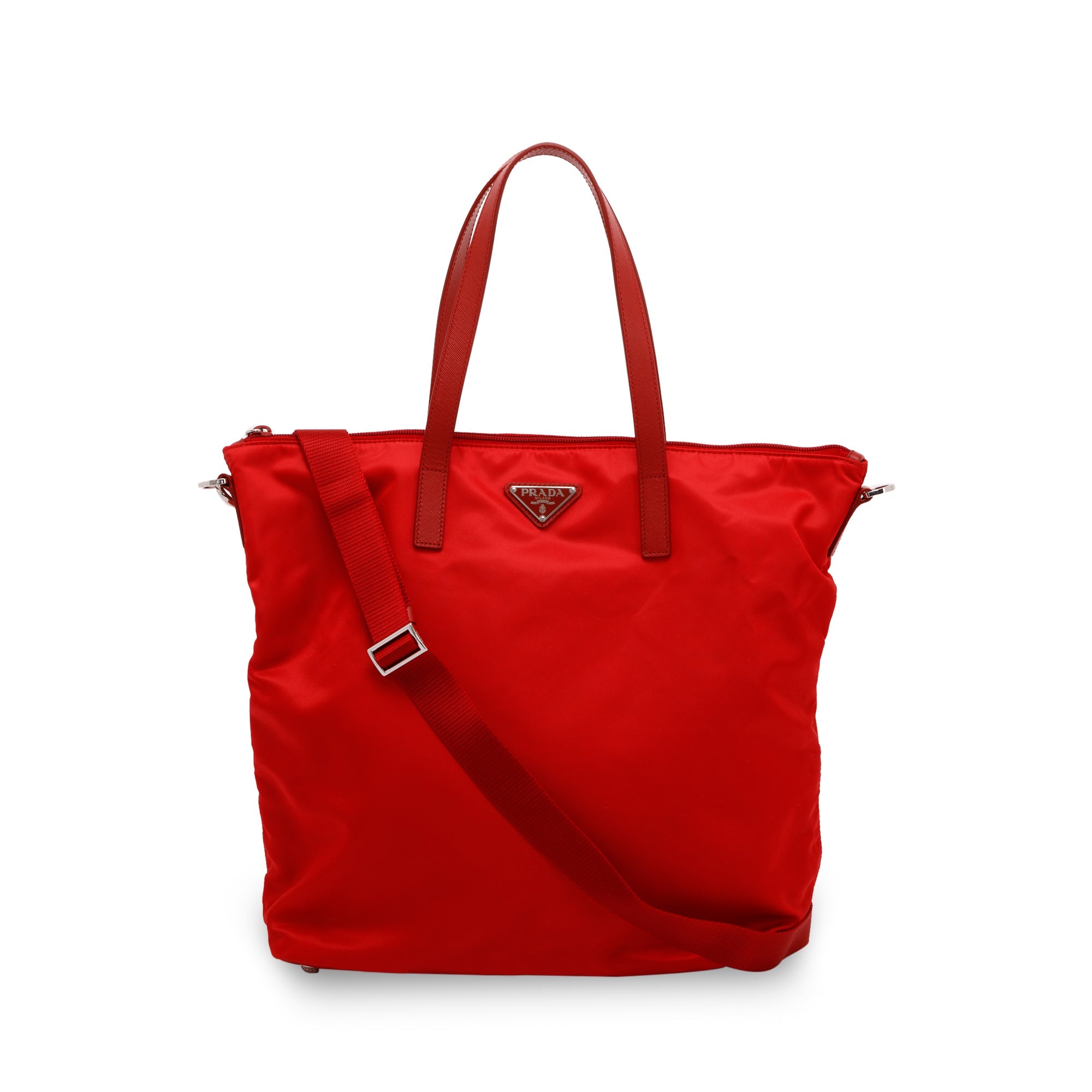 Prada Red Saffiano-Trimmed Vela Tote w/ Strap