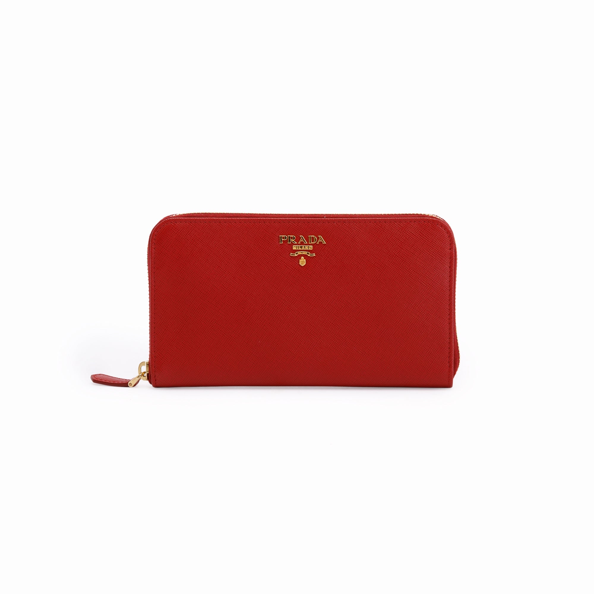 Prada Red Saffiano Zip Around Wallet w/ Box & Authenticity card