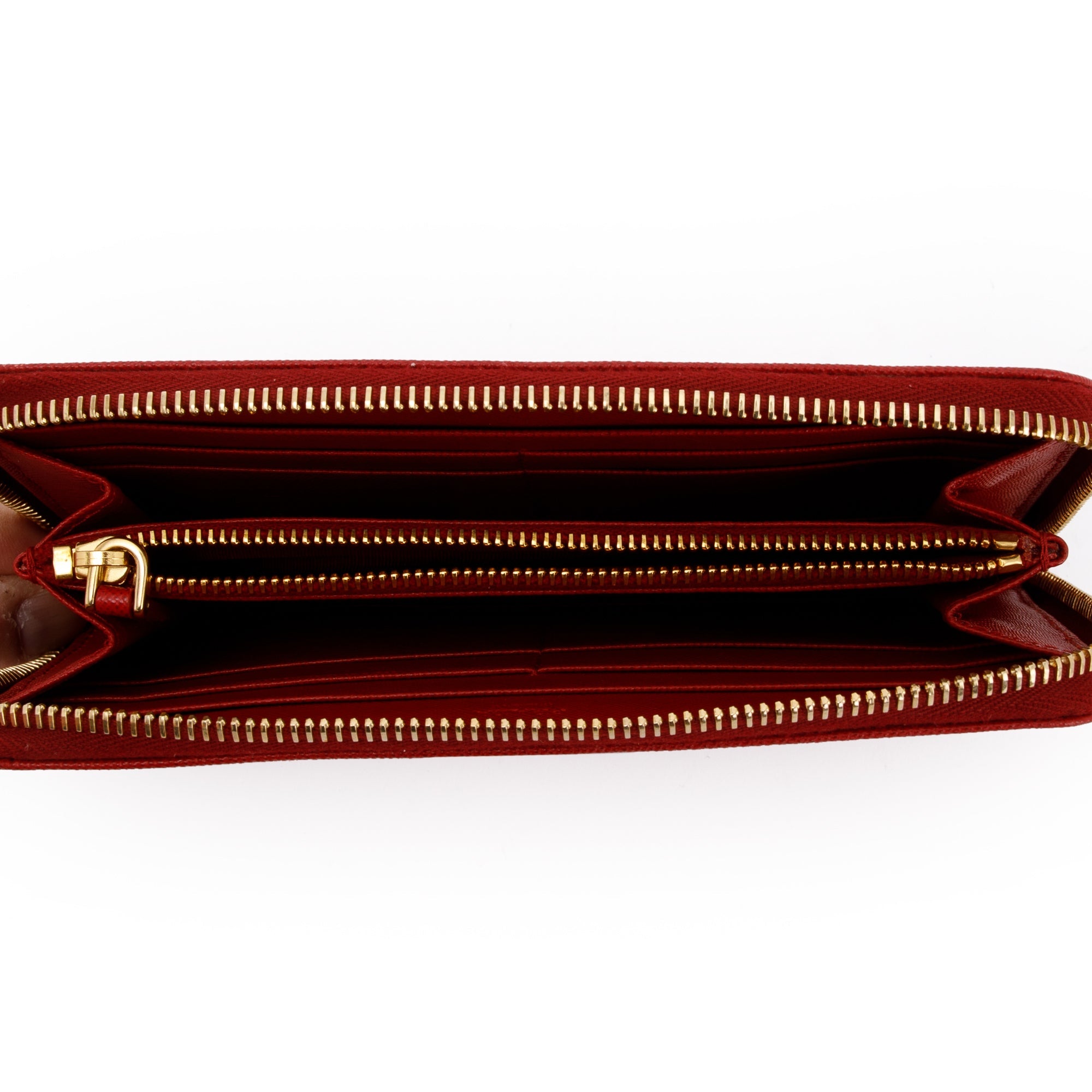 Prada Red Saffiano Zip Around Wallet w/ Box & Authenticity card