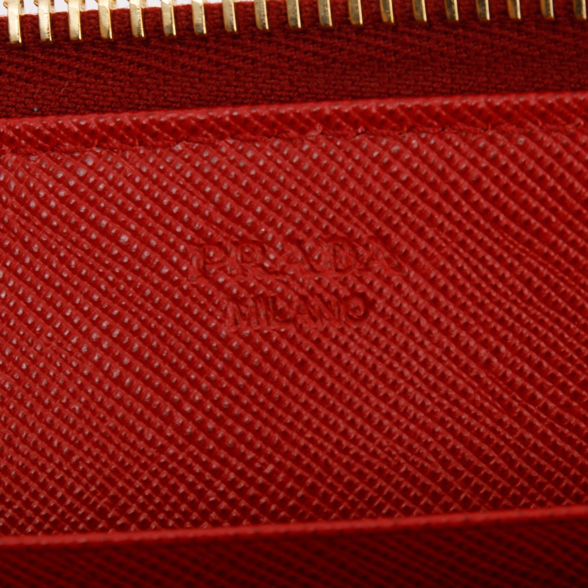 Prada Red Saffiano Zip Around Wallet w/ Box & Authenticity card