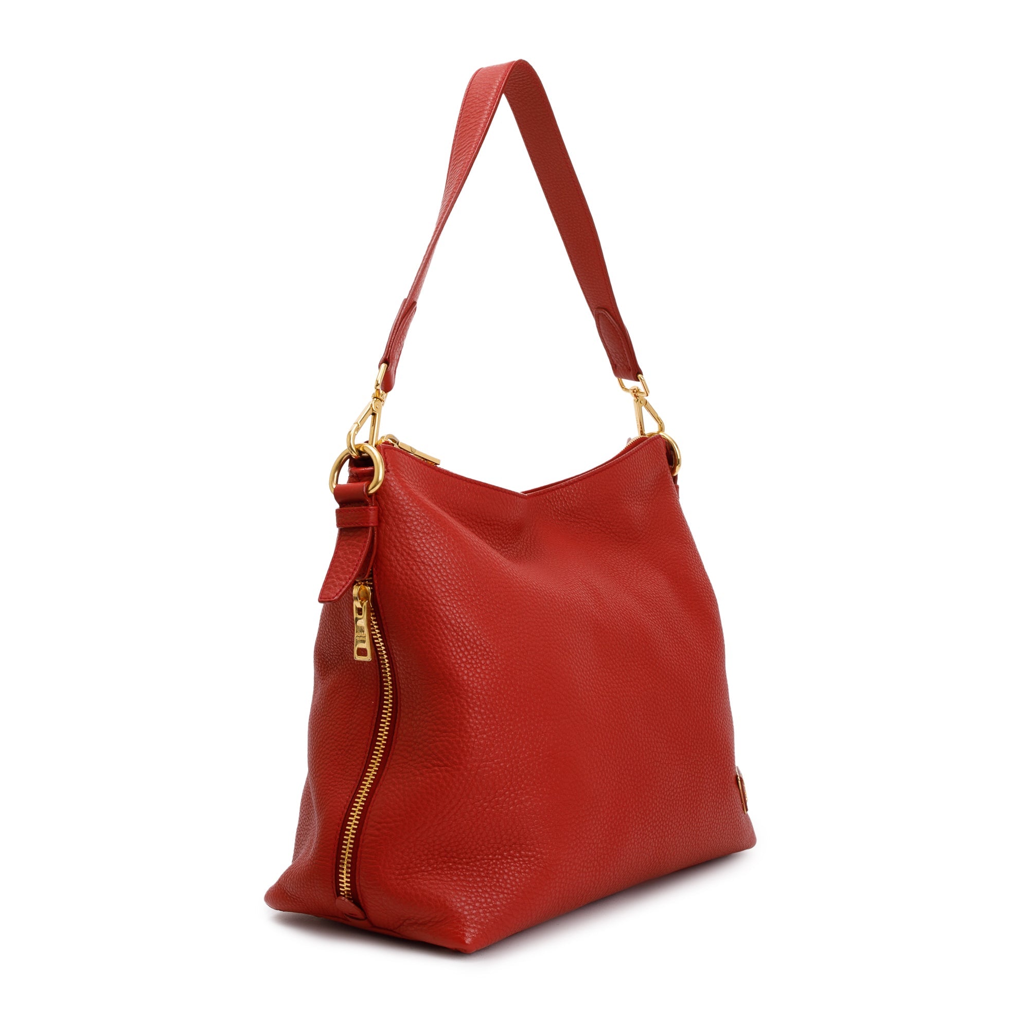 Prada Red Vitello Daino Leather Side Zip Hobo Bag