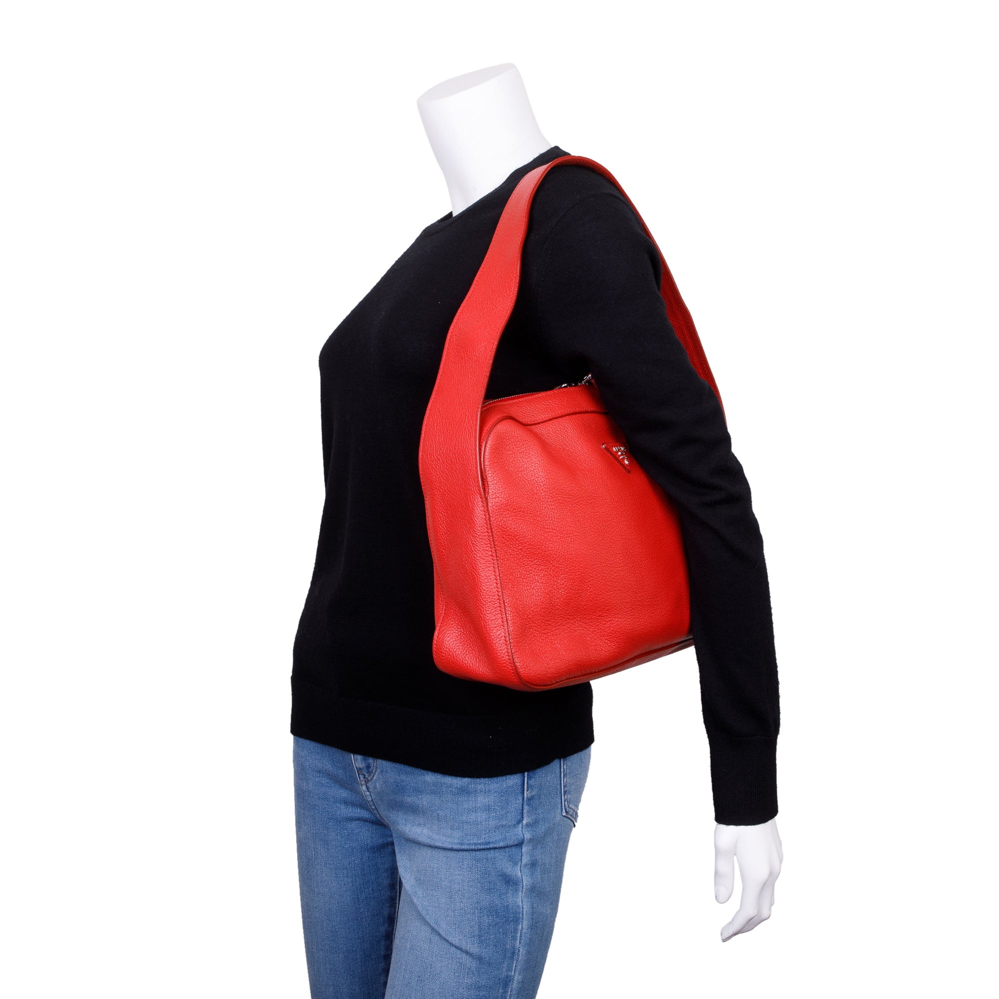 Prada Red Vitello Daino Leather Zipped Shoulder Bag w/ Authenticity Card