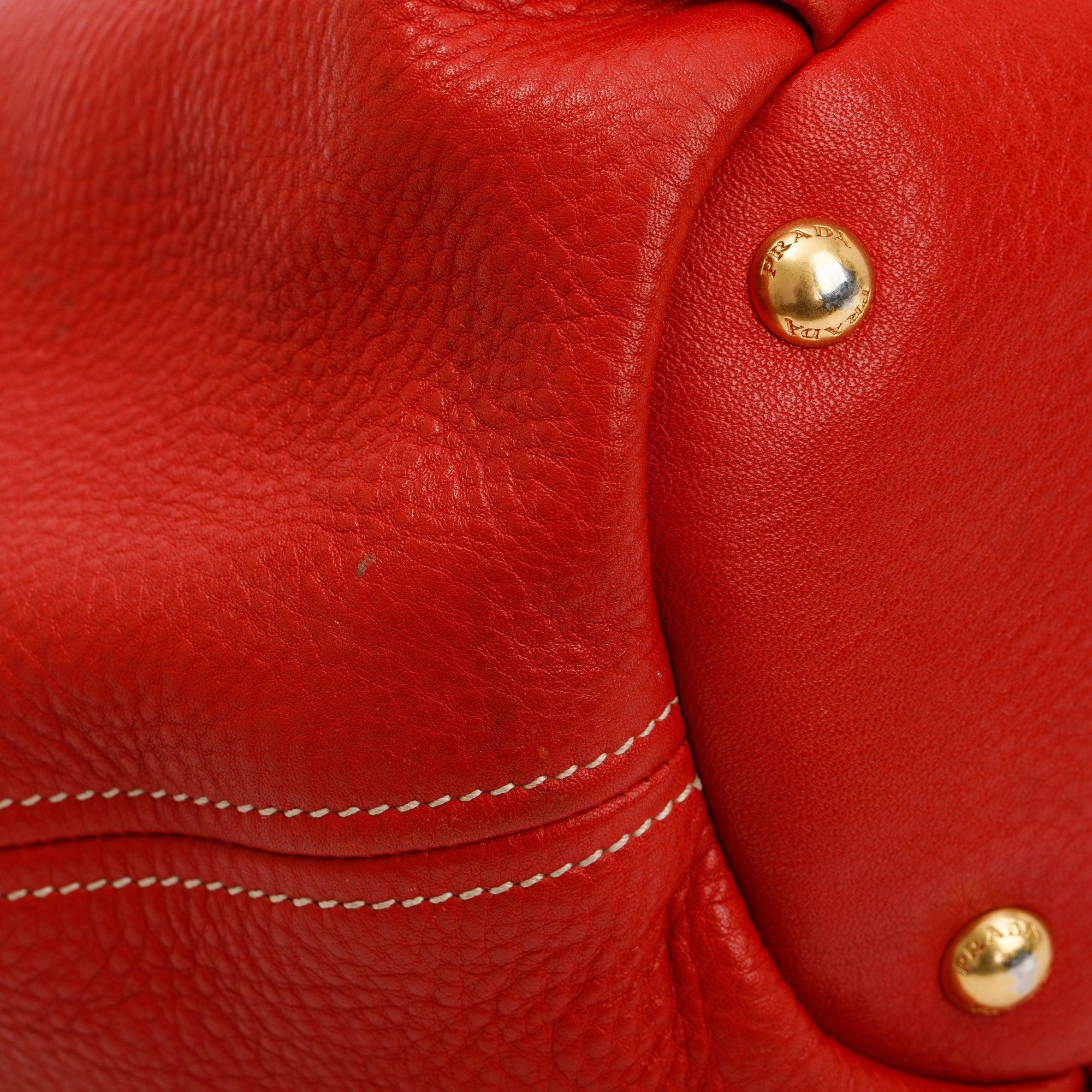 Prada Red Vitello Daino Shoulder Bag w/ Strap