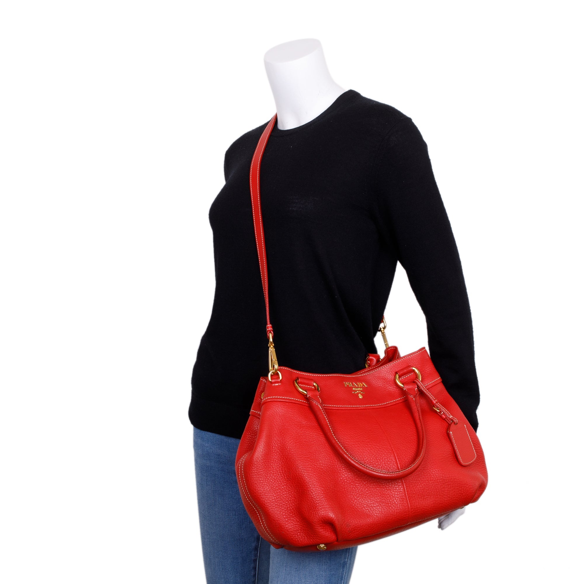 Prada Red Vitello Daino Shoulder Bag w/ Strap