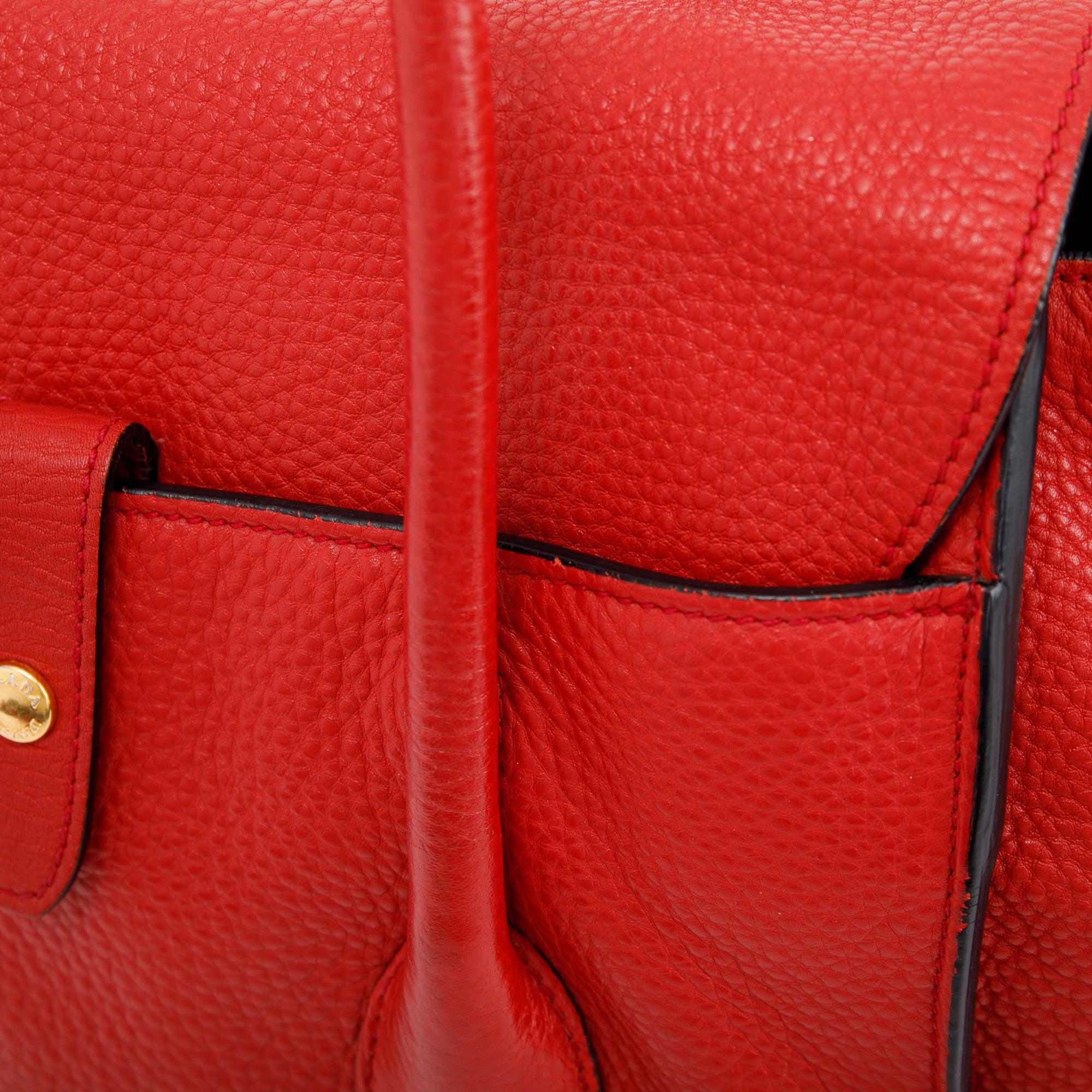 Prada Red Vitello Daino Sound Twin Pocket Tote w/ Strap