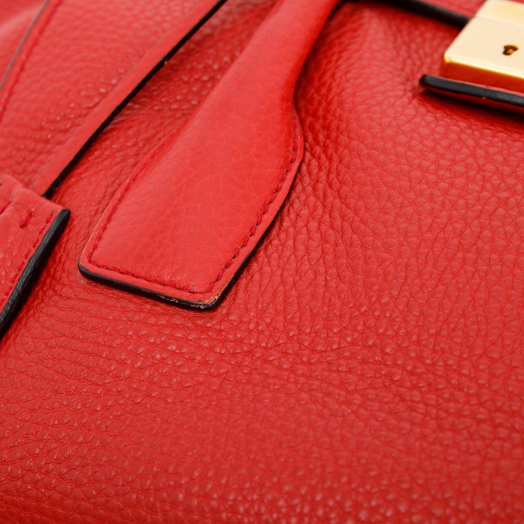 Prada Red Vitello Daino Sound Twin Pocket Tote w/ Strap