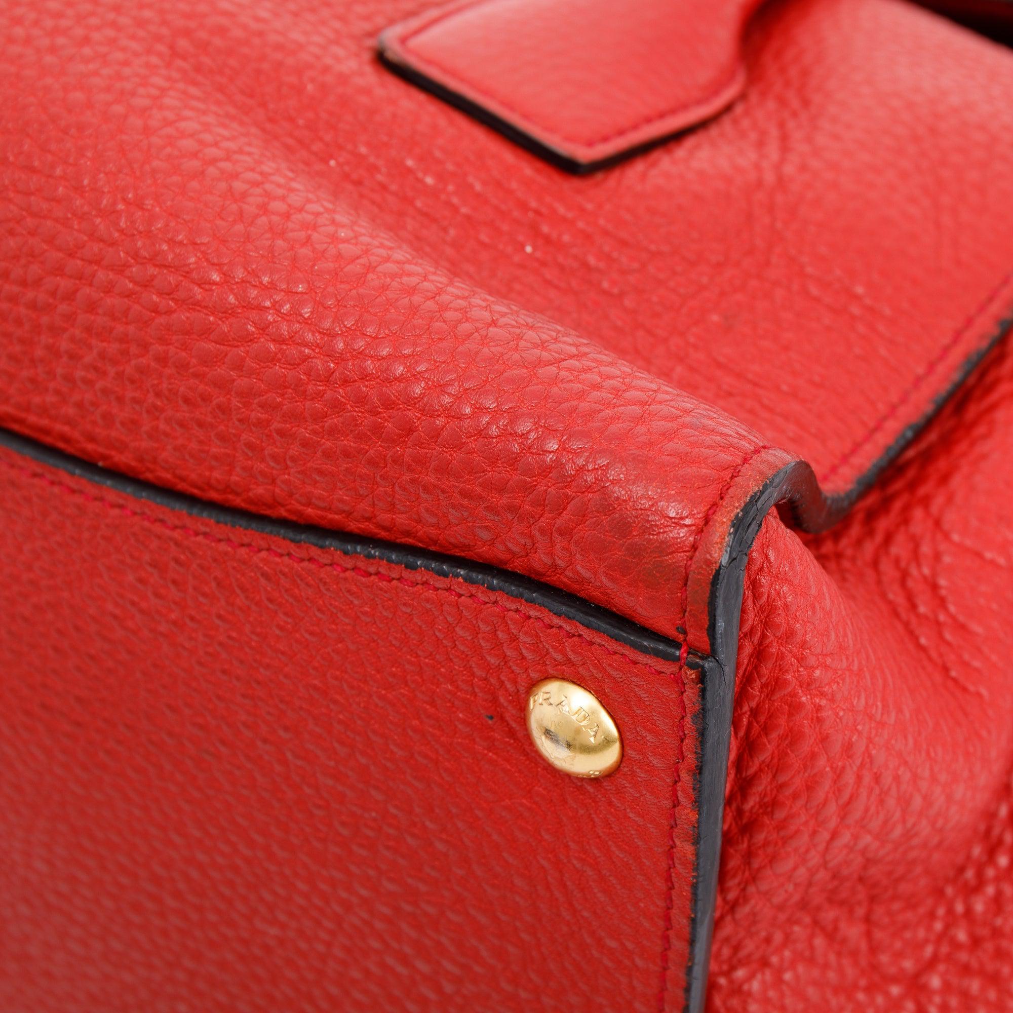 Prada Red Vitello Daino Sound Twin Pocket Tote w/ Strap