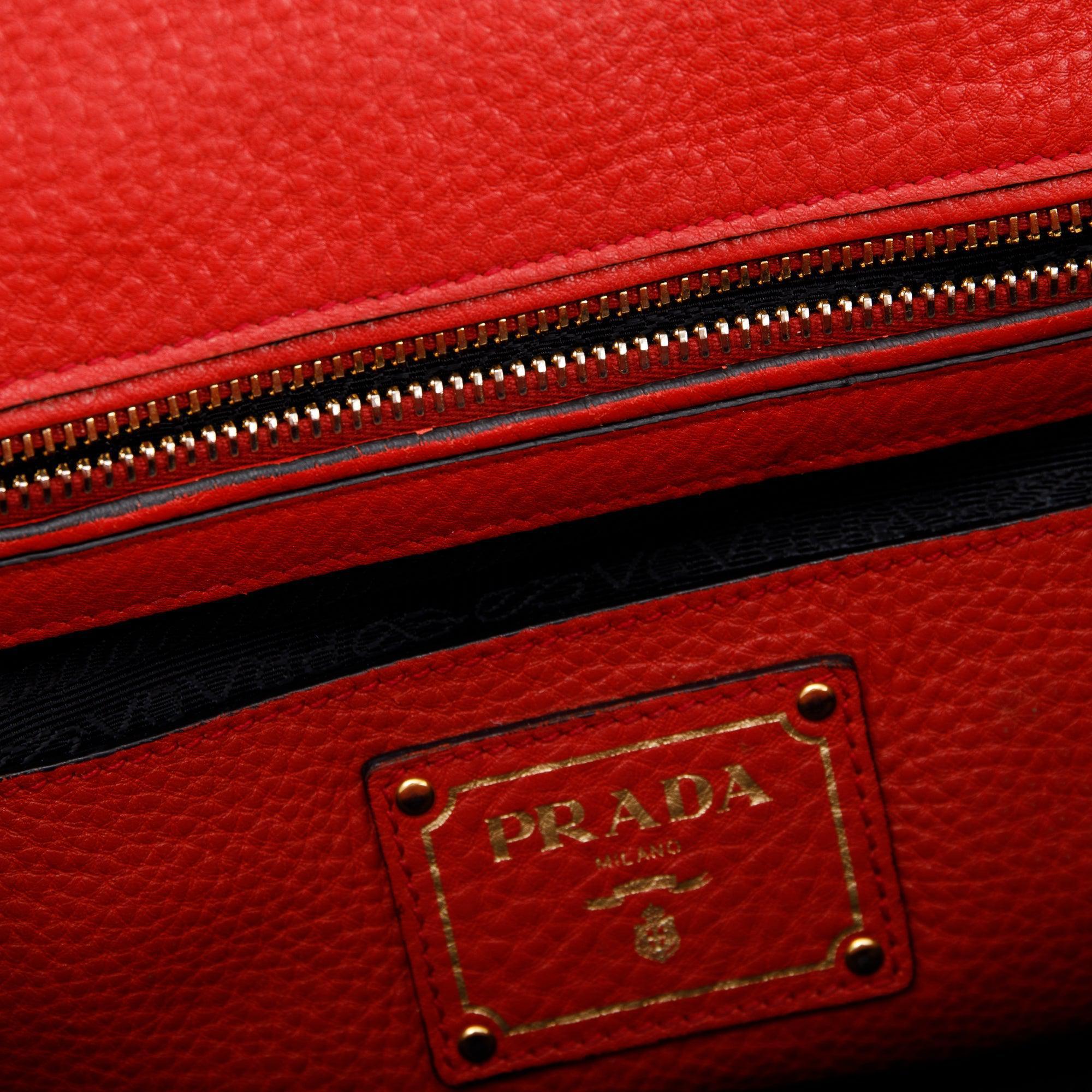 Prada Red Vitello Daino Sound Twin Pocket Tote w/ Strap