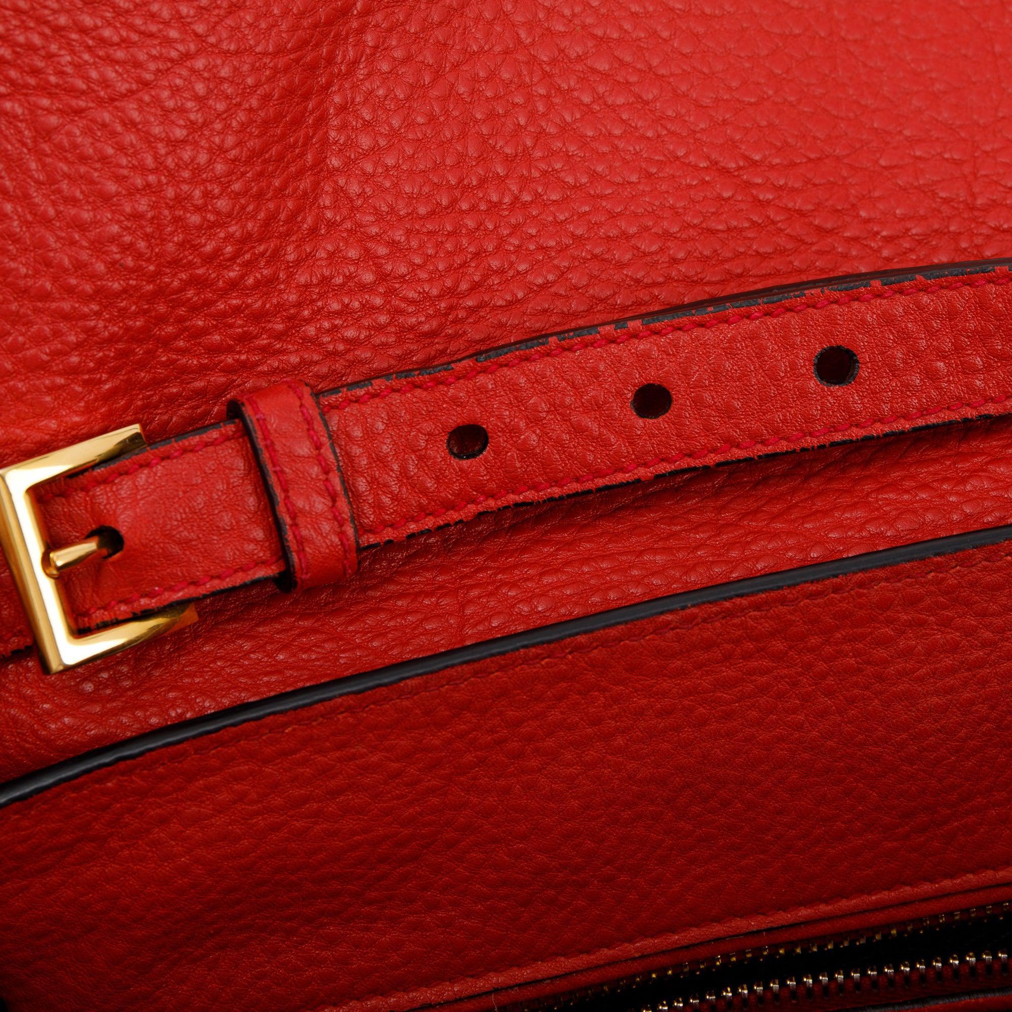 Prada Red Vitello Daino Sound Twin Pocket Tote w/ Strap