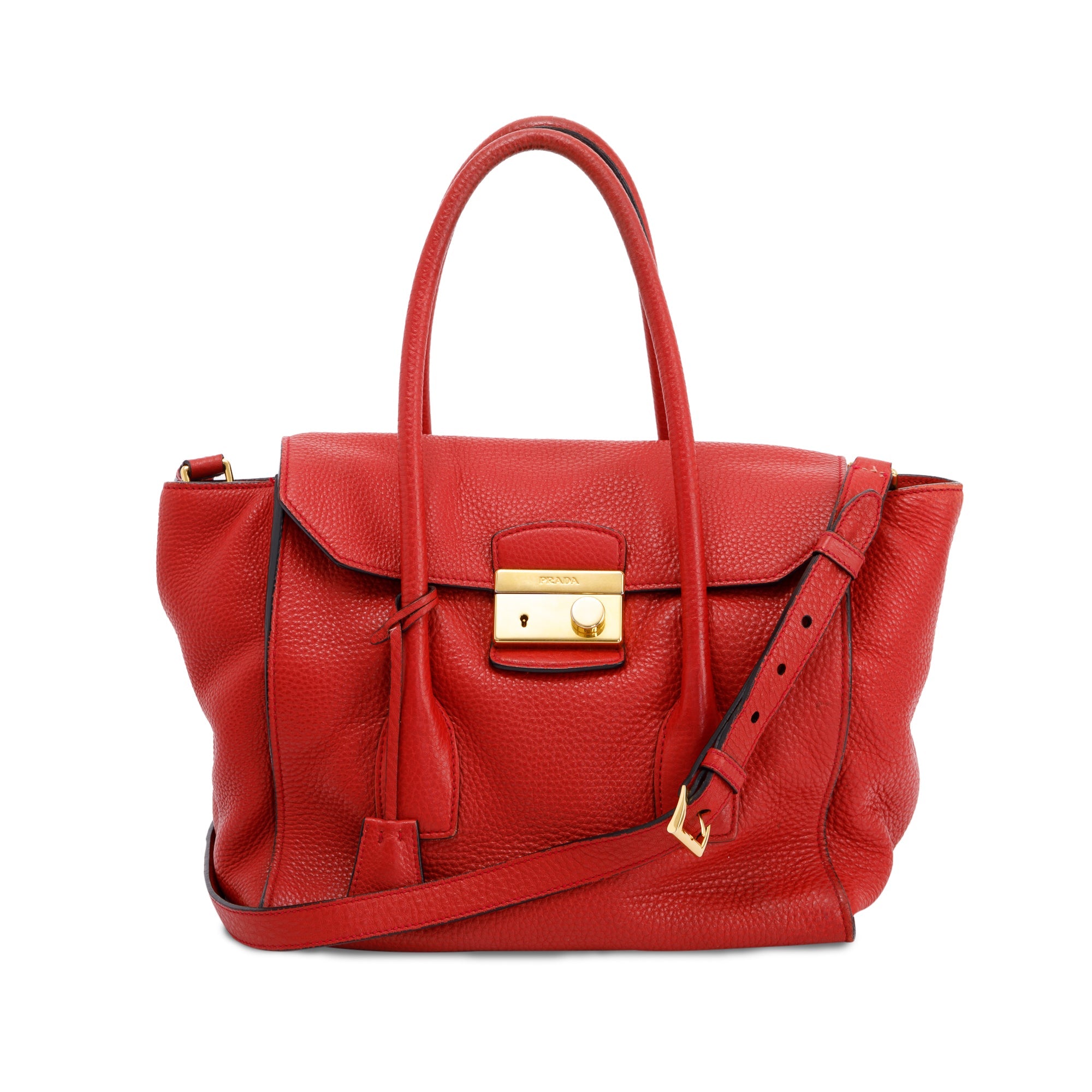 Prada Red Vitello Daino Sound Twin Pocket Tote w/ Strap