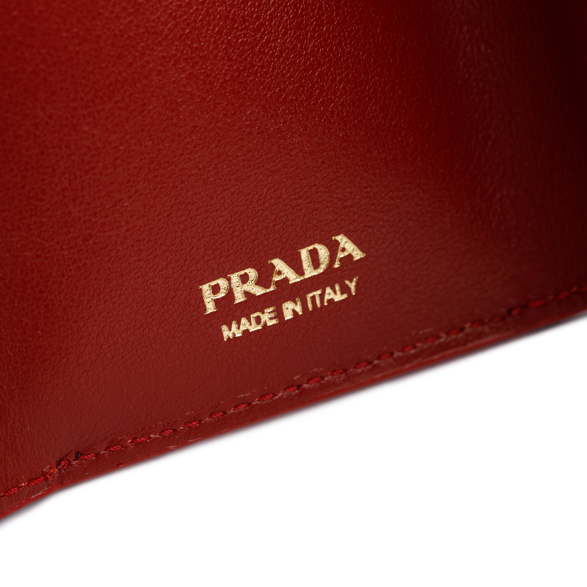 Prada Red Vitello Move Compact Tri-Fold Wallet w/ Box