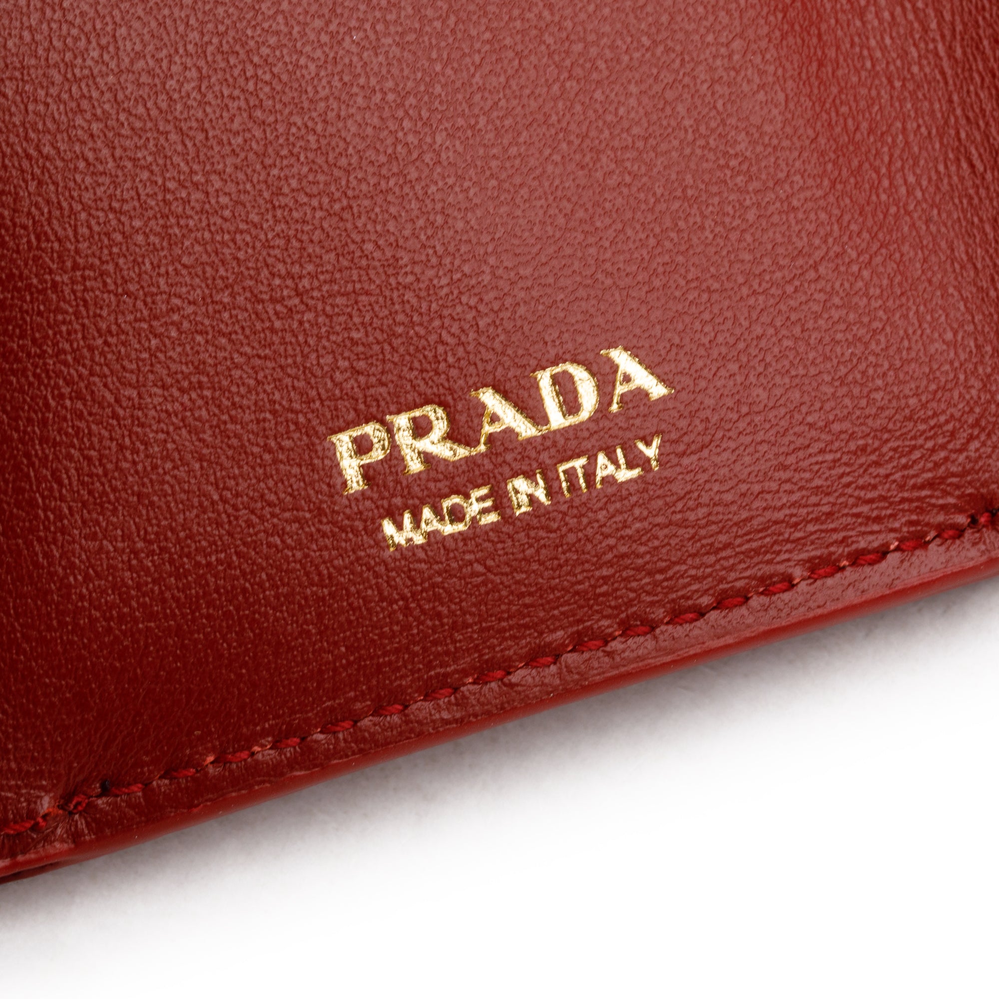 Prada Red Vitello Move Leather Compact Tri-Fold Wallet w/ Box