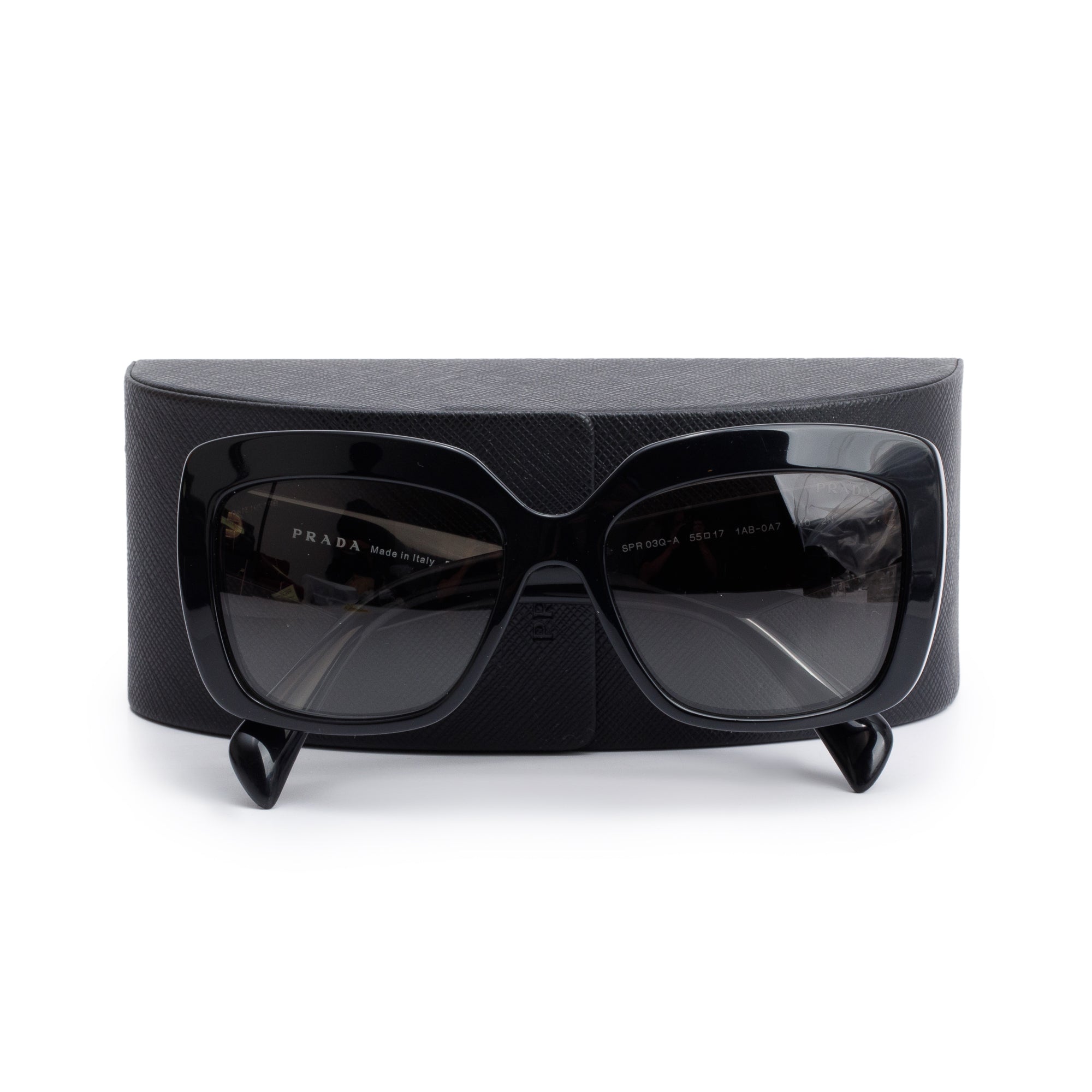 Prada SPR 03Q-A Black Acetate Cat-Eye Sunglasses w/ Case