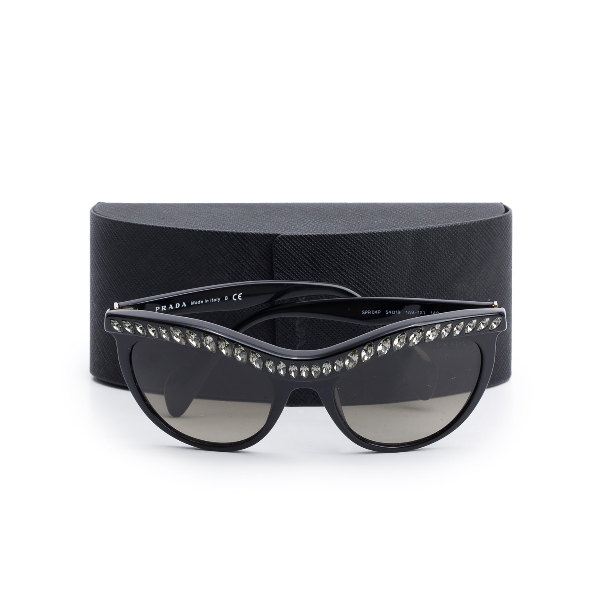 Prada SPR 04P Black Acetate Crystal Cat Eye Sunglasses w/ Case