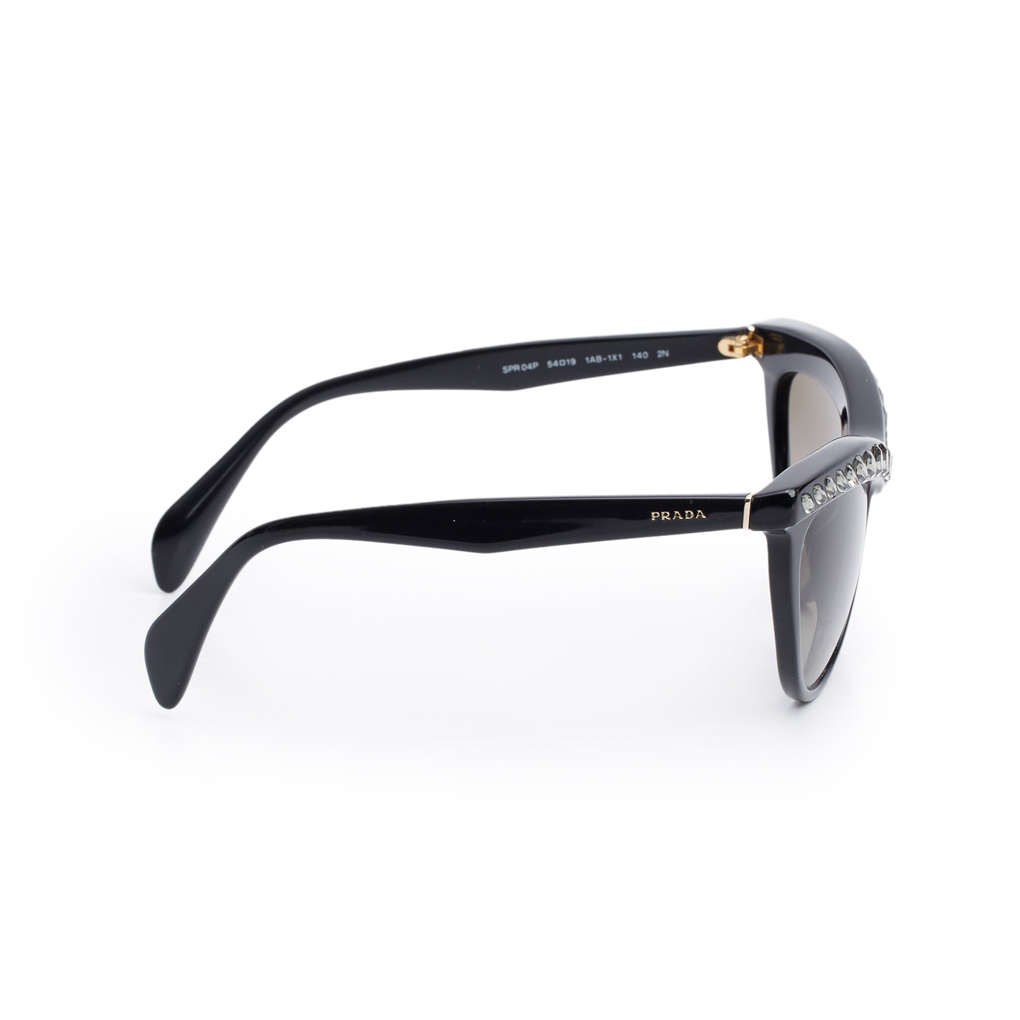 Prada SPR 04P Black Acetate Crystal Cat Eye Sunglasses w/ Case