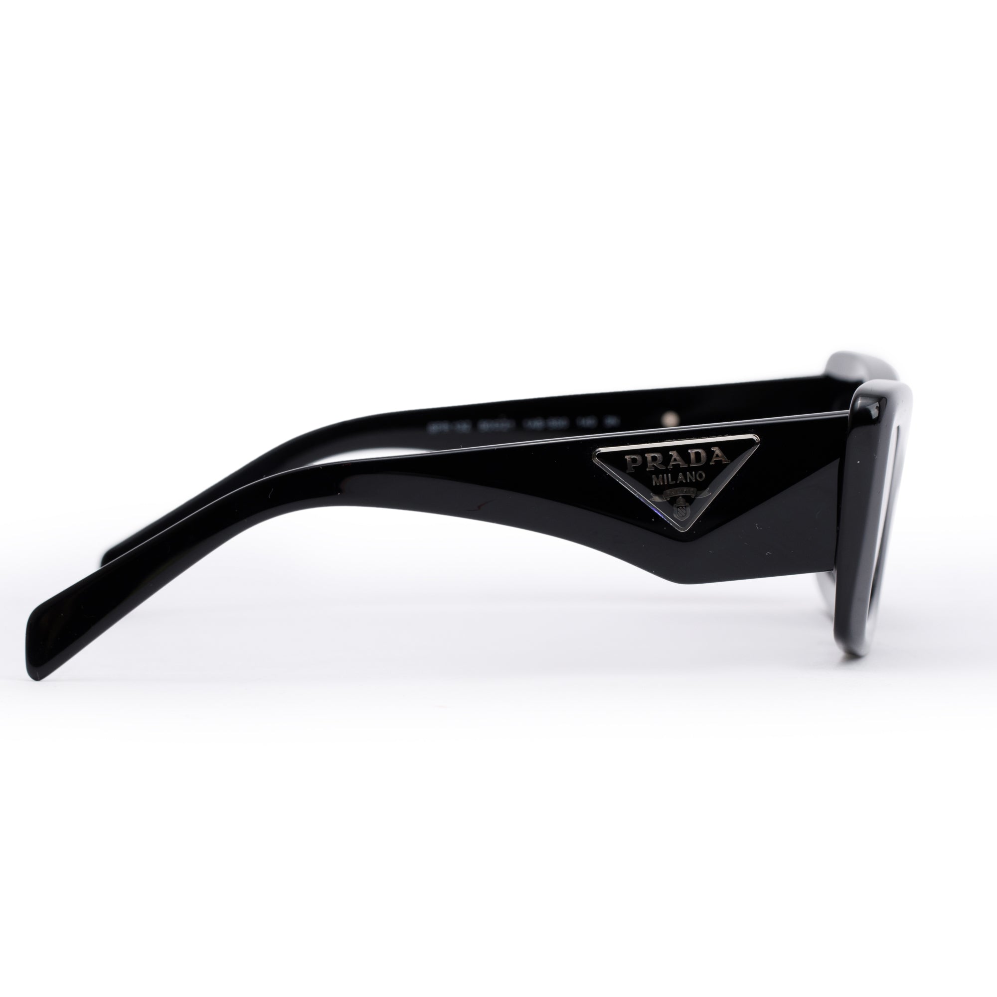 Prada SPR 13Z Black Acetate Symbole Rectangular Cat-Eye Sunglasses w/ Case